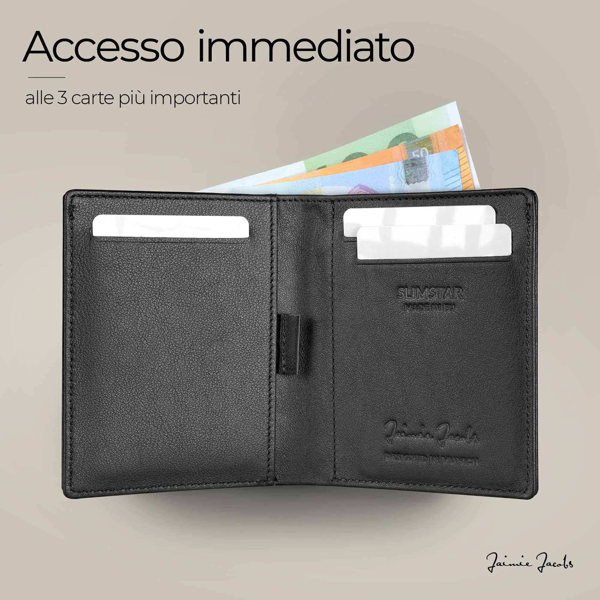 Jaimie Jacobs Slimstar Portafoglio Uomo con protezione RFID (Nero) - immagine 3
