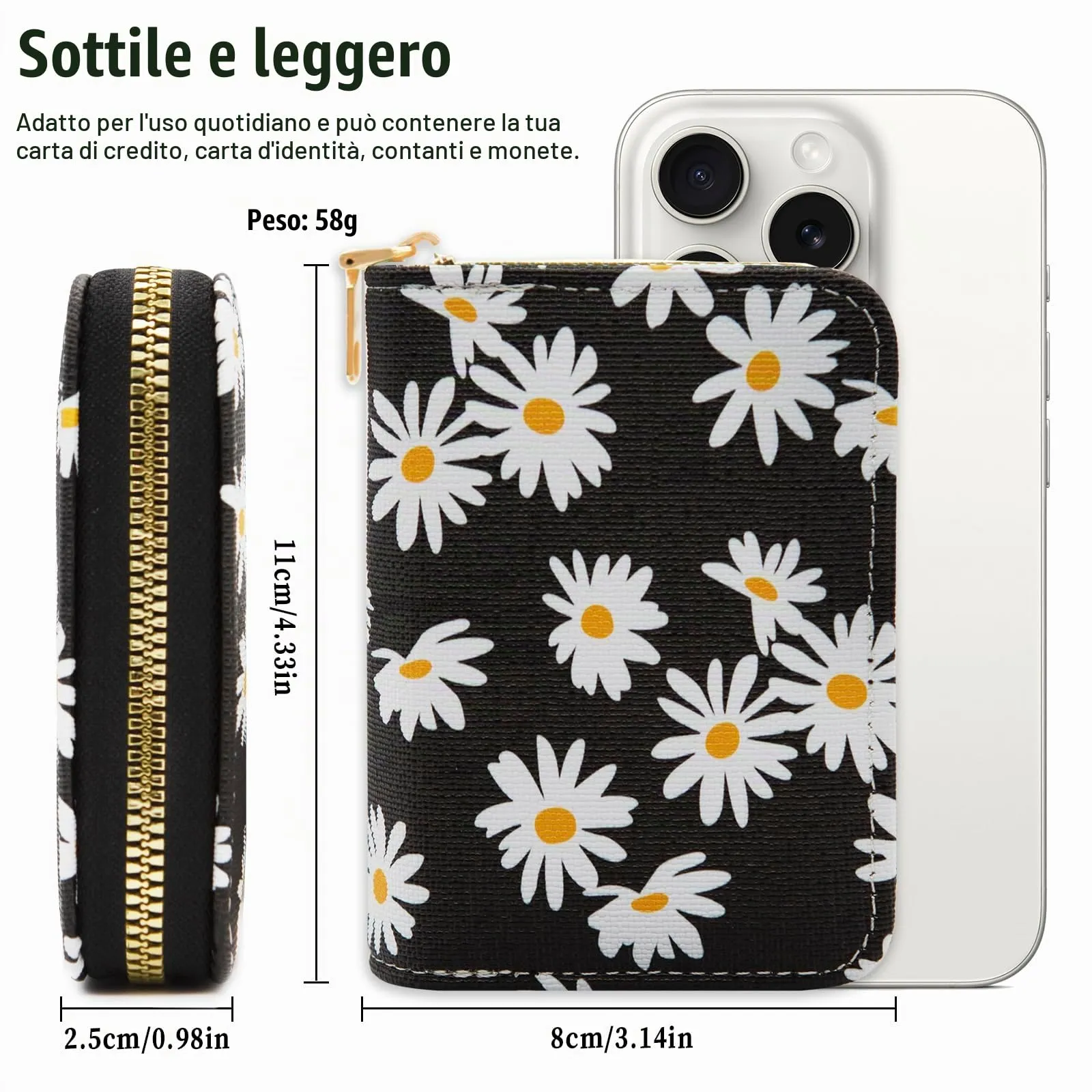 LJCZKA Portafoglio Portacarte Floreale in Pelle PU con Cerniera, 9 Slot per Carte e 2 Compartimenti - immagine 2