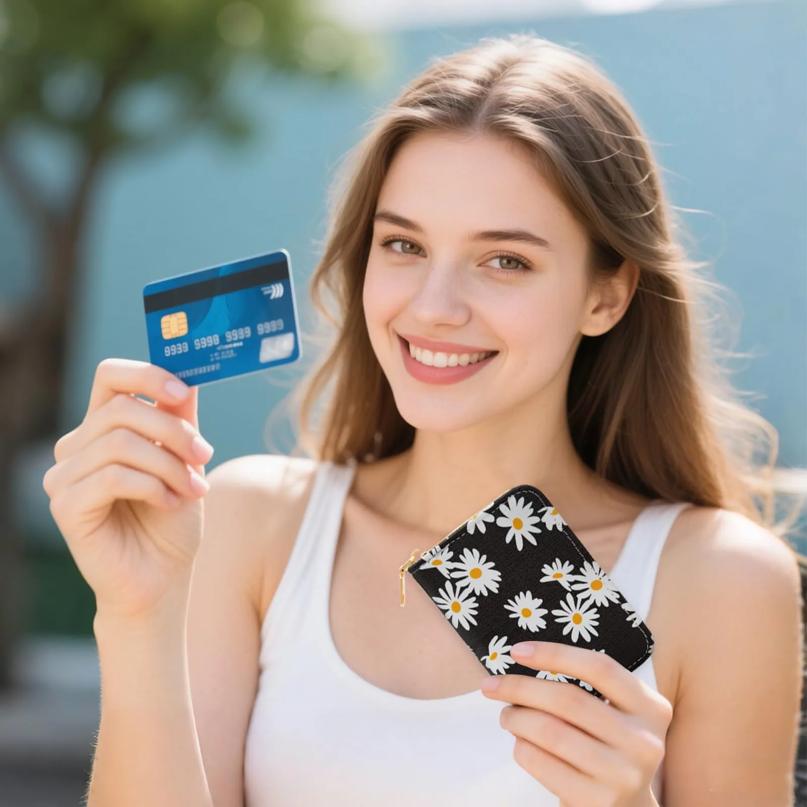 LJCZKA Portafoglio Portacarte Floreale in Pelle PU con Cerniera, 9 Slot per Carte e 2 Compartimenti - immagine 6