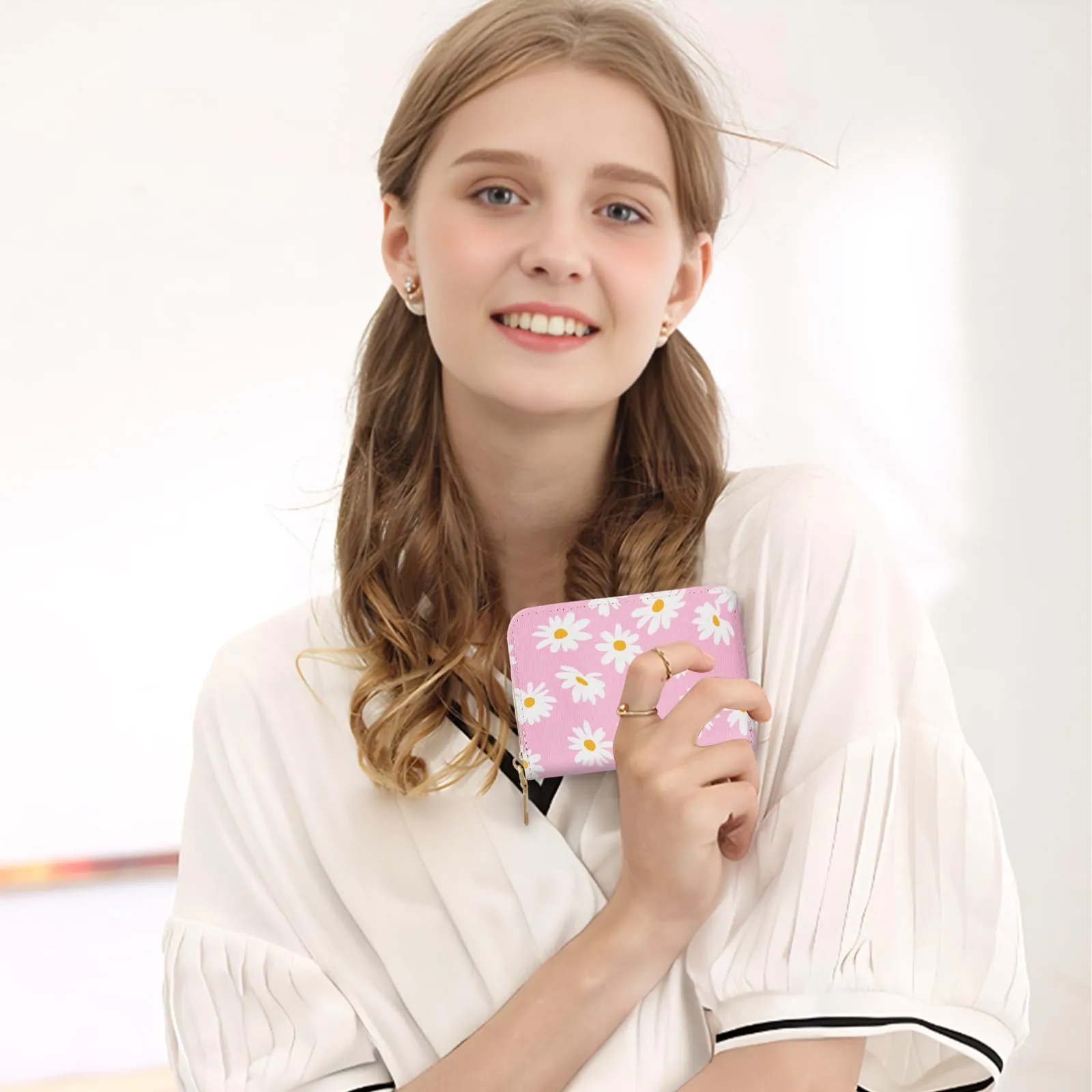 LJCZKA Portafoglio Portacarte in Pelle PU Floreale con Cerniera, 9 Slot per Carte e 2 Compartimenti - immagine 8
