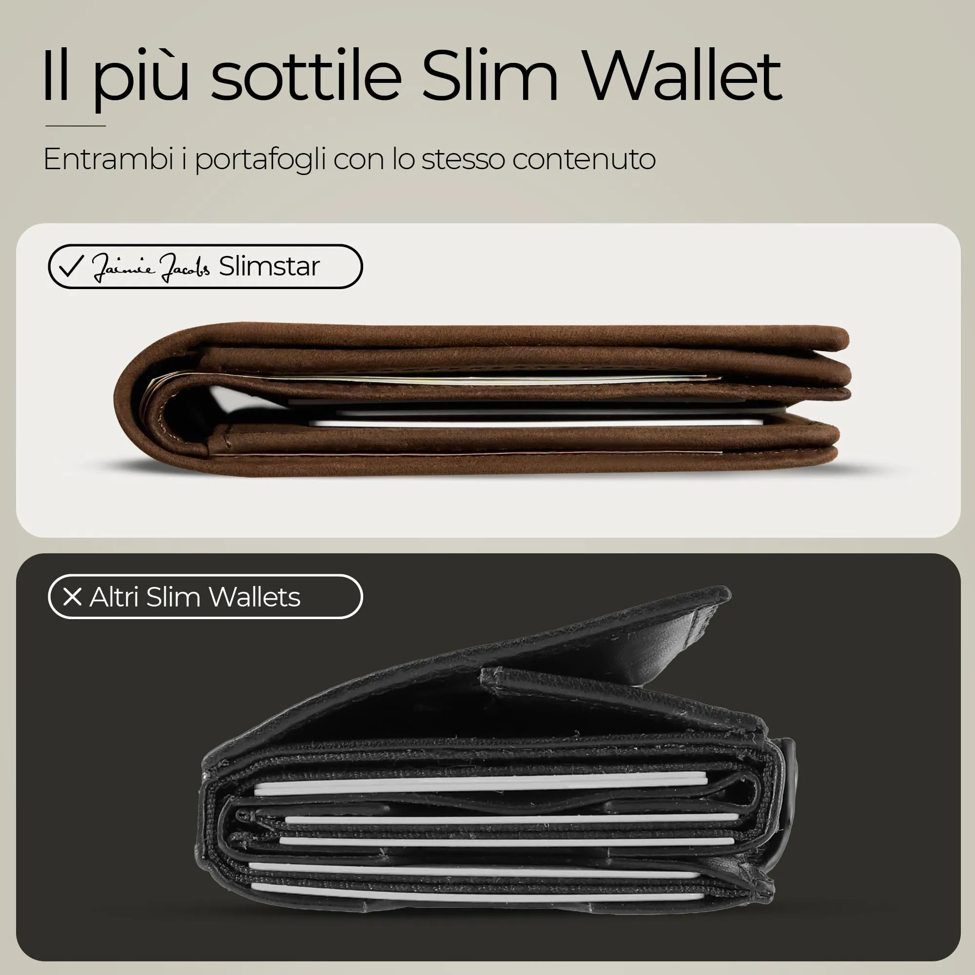 Jaimie Jacobs Slimstar AirTag Edition Portafoglio Sottile in Pelle di Bufalo Marrone - immagine 2