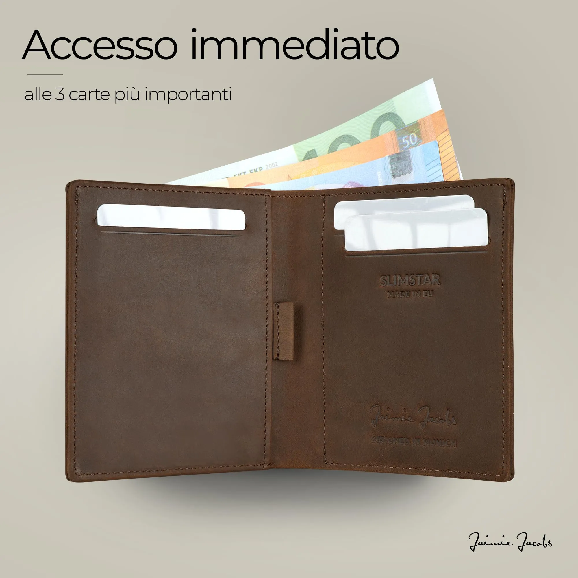 Jaimie Jacobs Slimstar AirTag Edition Portafoglio Sottile in Pelle di Bufalo Marrone - immagine 3