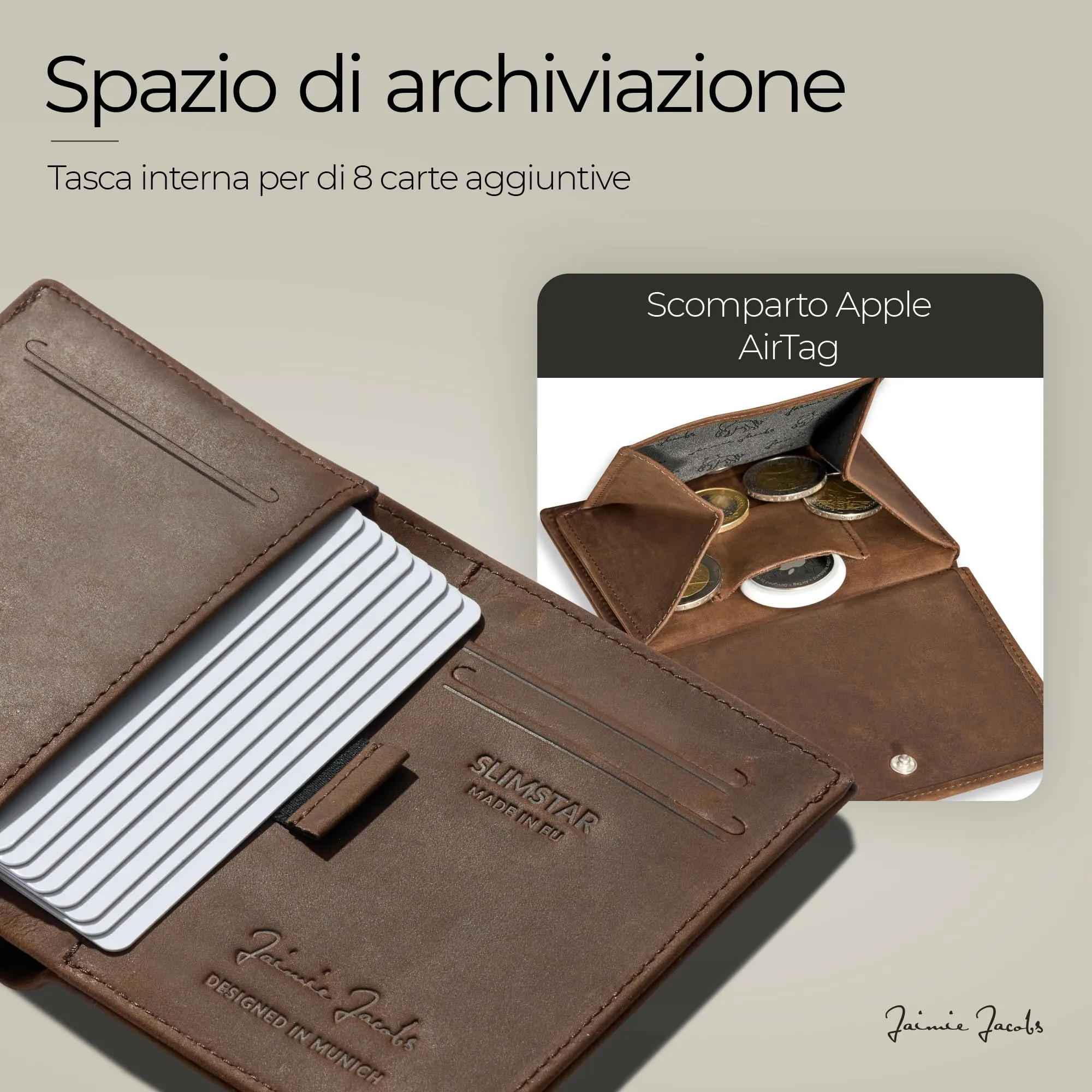 Jaimie Jacobs Slimstar AirTag Edition Portafoglio Sottile in Pelle di Bufalo Marrone - immagine 4