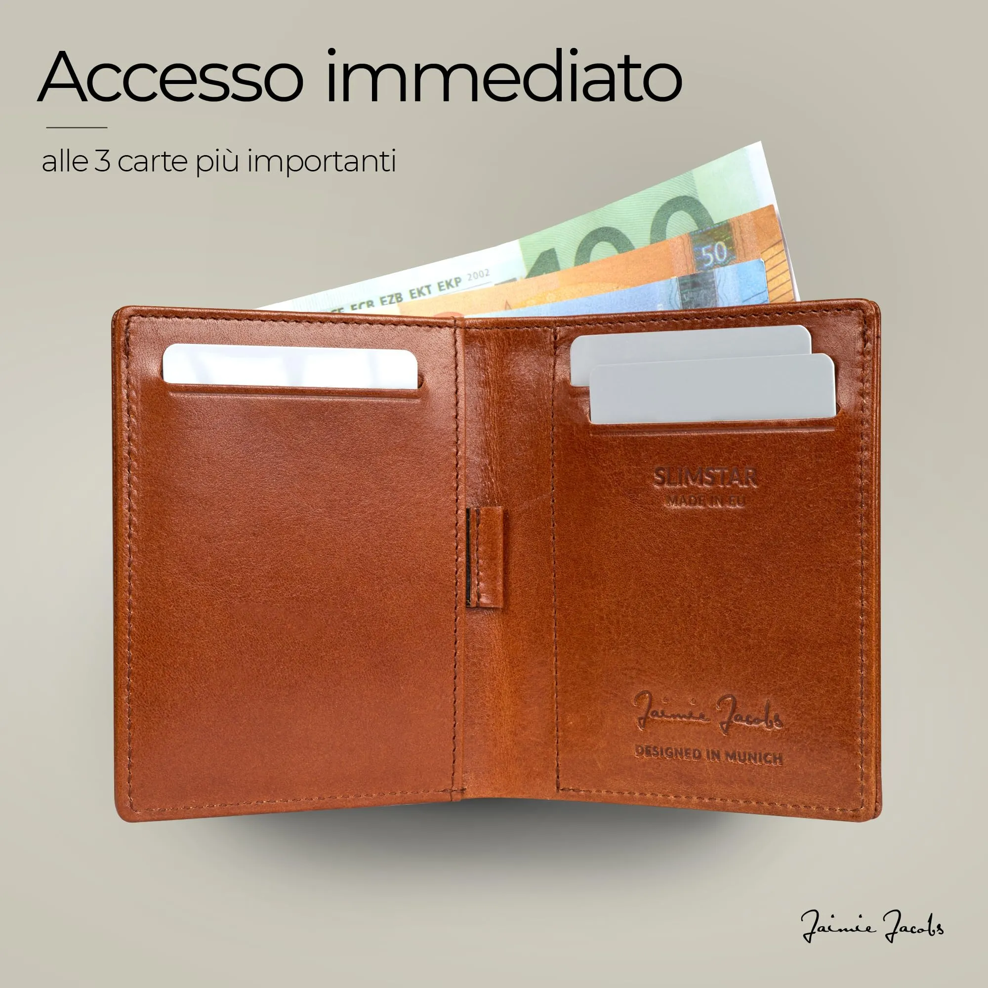 Jaimie Jacobs SLIMSTAR Portafoglio Uomo Piccolo con Protezione RFID - Marrone - immagine 3