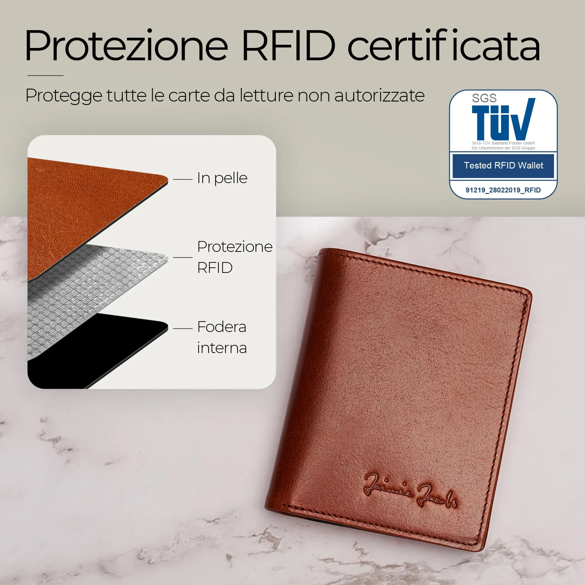 Jaimie Jacobs SLIMSTAR Portafoglio Uomo Piccolo con Protezione RFID - Marrone - immagine 5