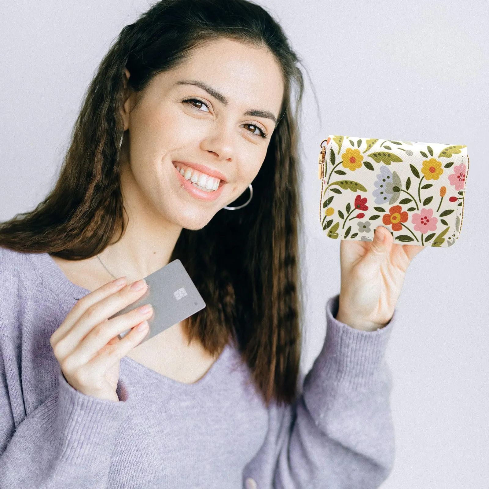 LJCZKA Porta Carte di Credito Donna RFID con Cerniera, 9 Slot per Carte e 2 Compartimenti, PVC, Floreale - immagine 5