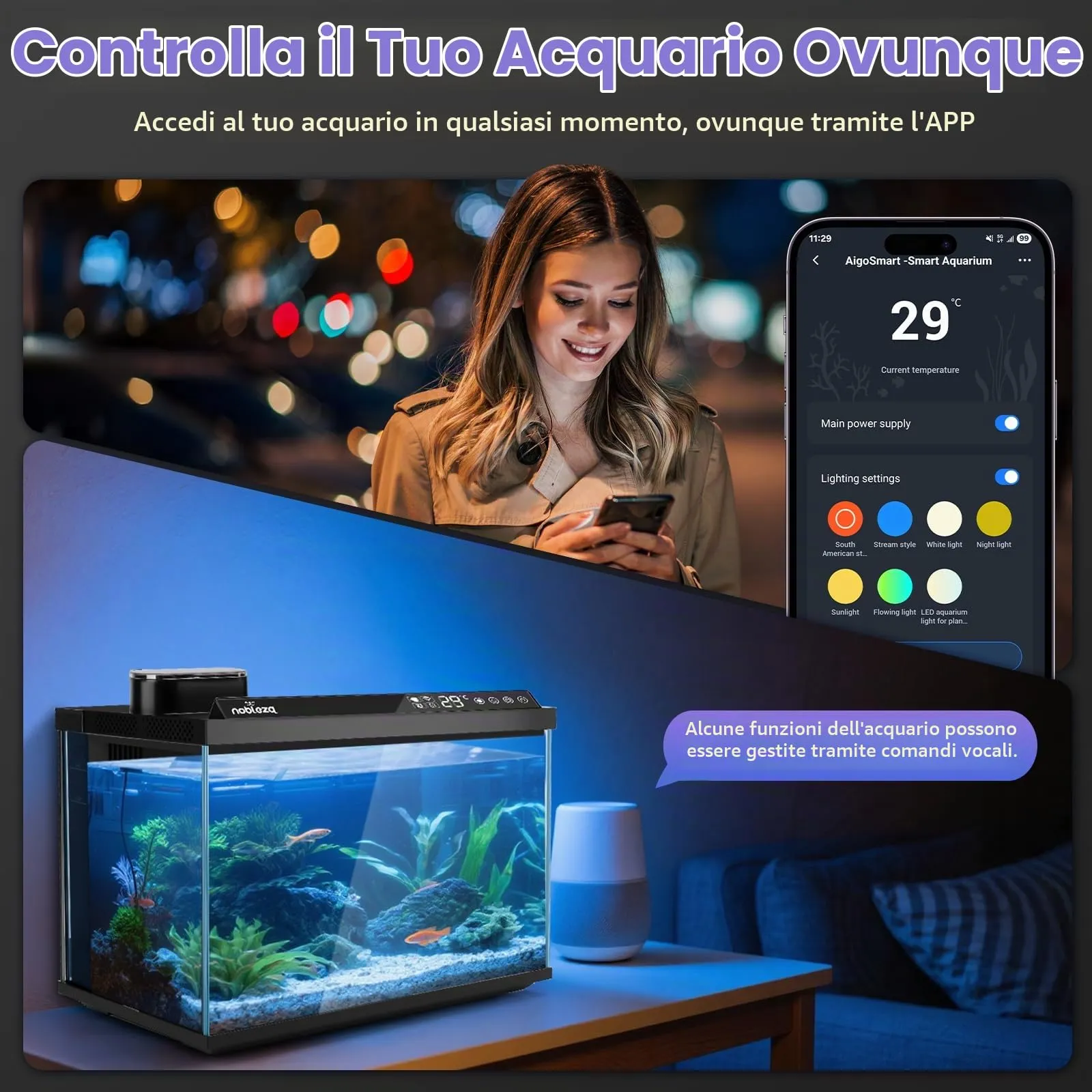 Nobleza Acquario Smart 30L Set Completo WiFi con App e Cambio Acqua Rapido - immagine 2
