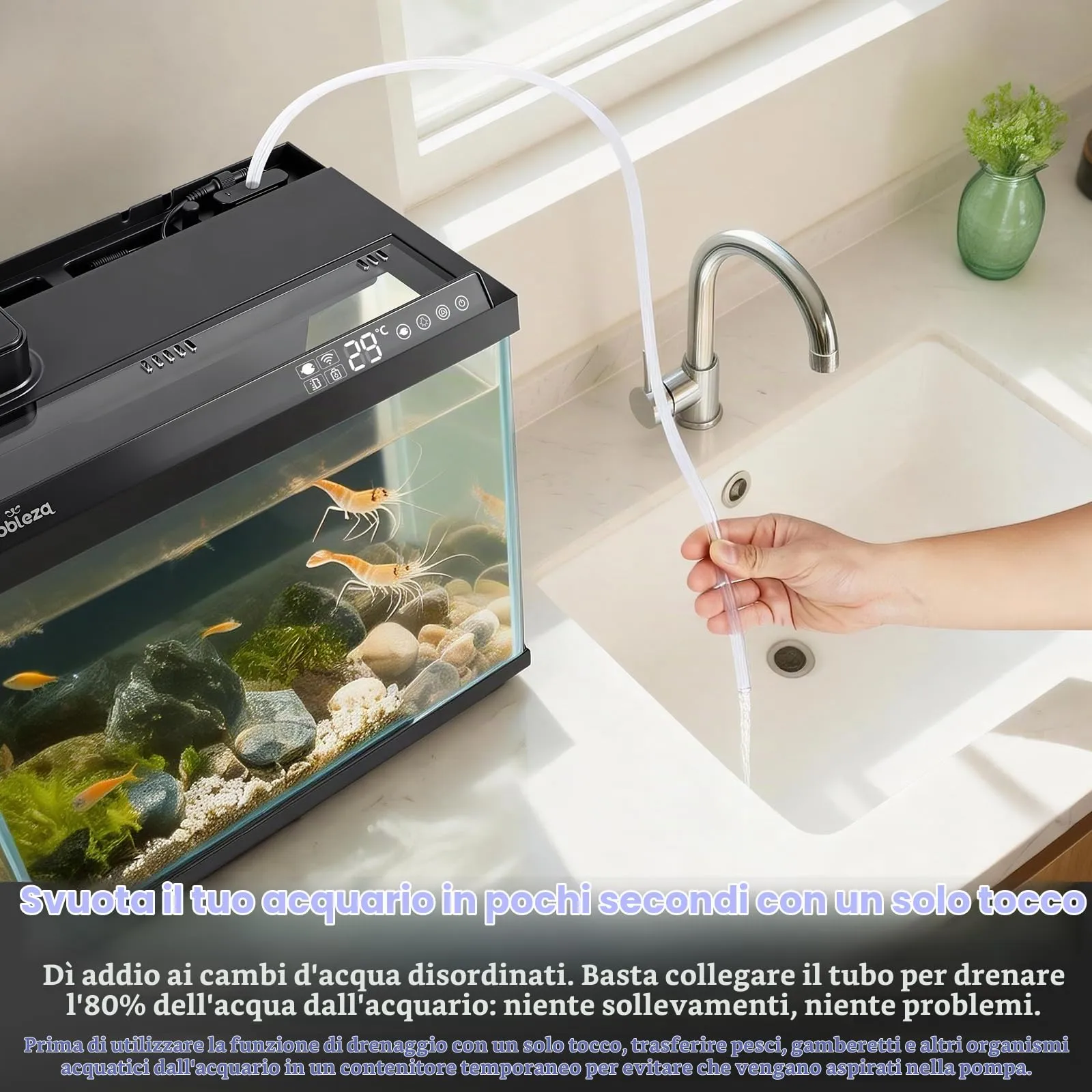 Nobleza Acquario Smart 30L Set Completo WiFi con App e Cambio Acqua Rapido - immagine 3