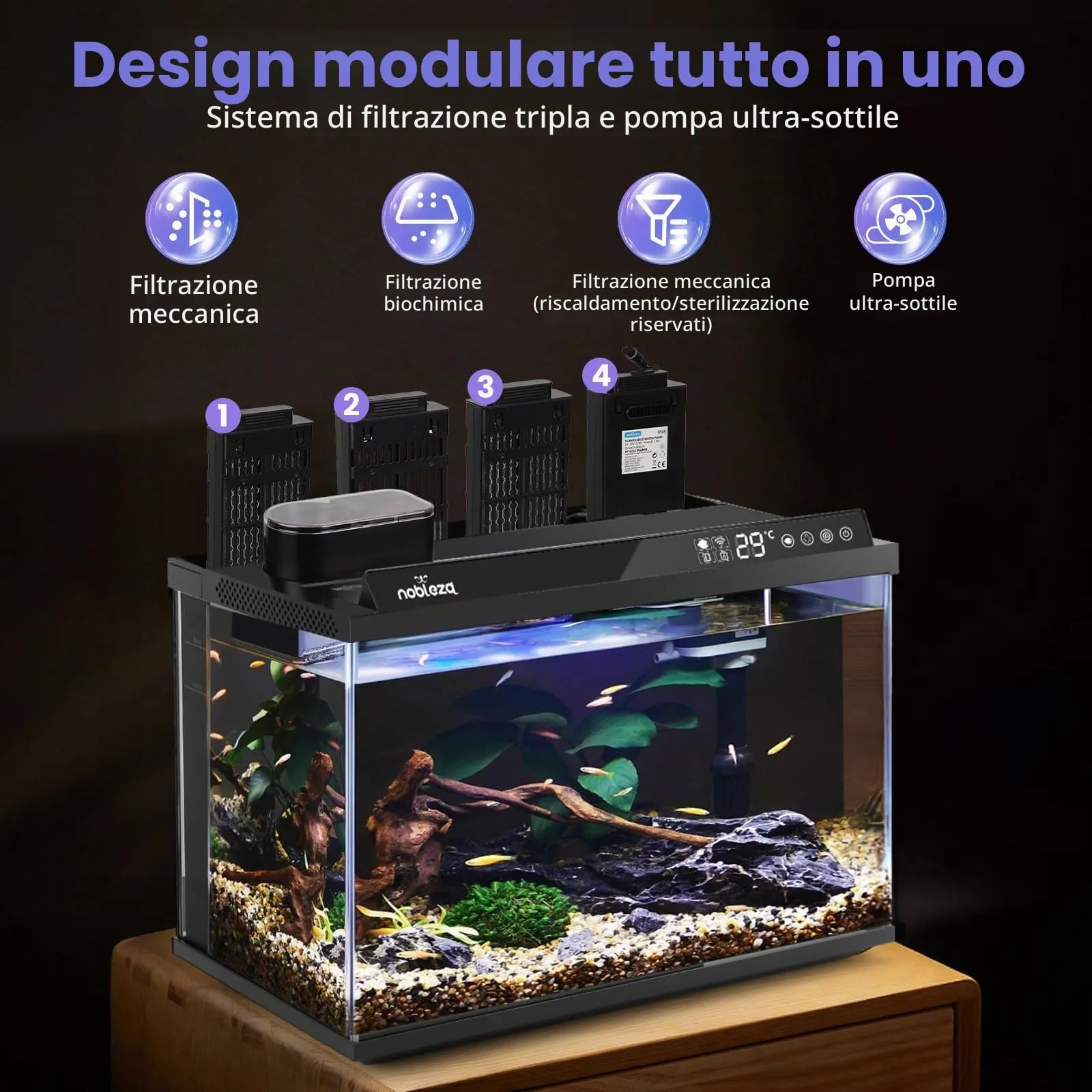 Nobleza Acquario Smart 30L Set Completo WiFi con App e Cambio Acqua Rapido - immagine 5