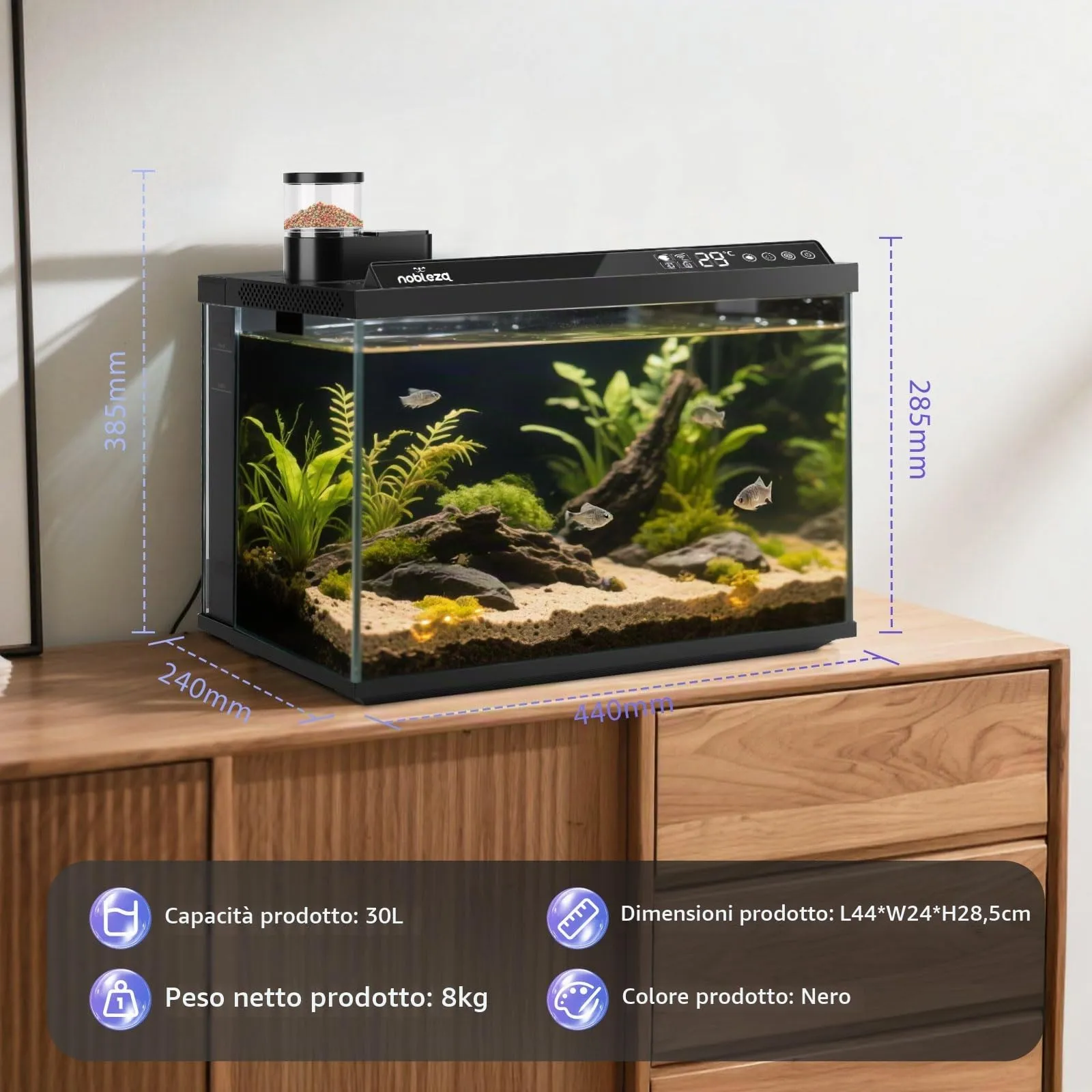 Nobleza Acquario Smart 30L Set Completo WiFi con App e Cambio Acqua Rapido - immagine 9