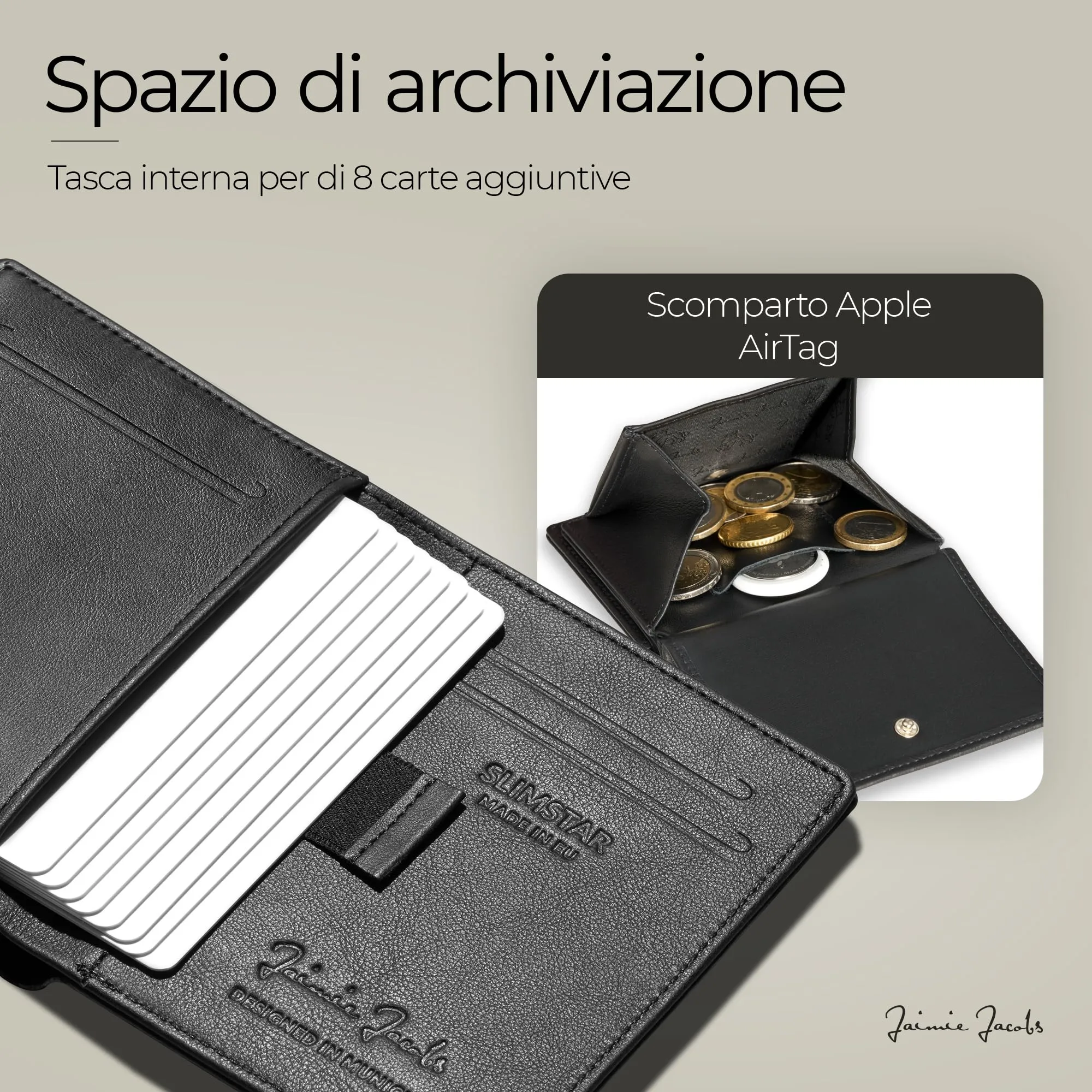 Jaimie Jacobs Slimstar AirTag Edition Portafoglio Sottile in Pelle Verticale (Nero) - immagine 4