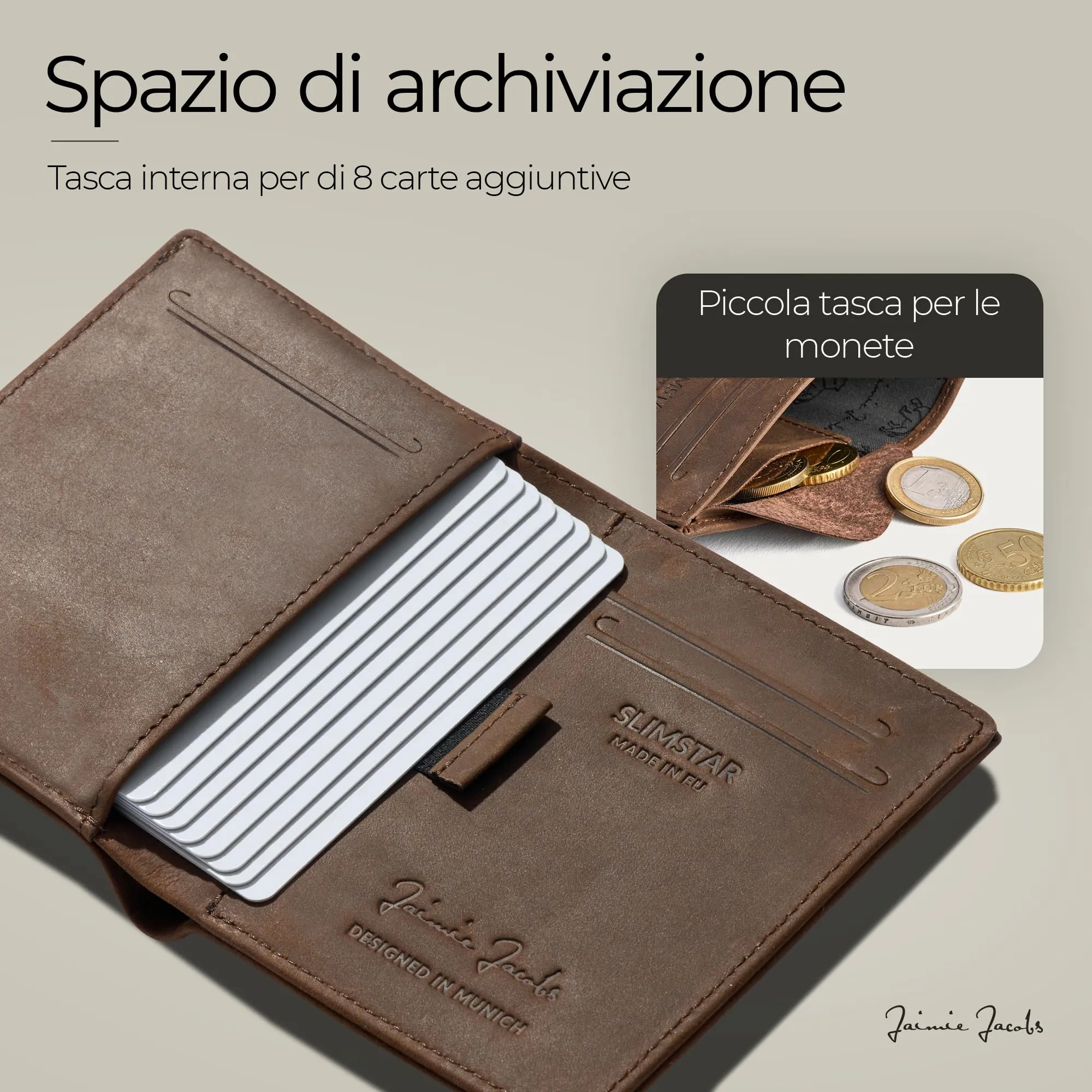 Jaimie Jacobs Slimstar Portafoglio Uomo in Pelle di Bufalo Marrone con protezione RFID - immagine 4