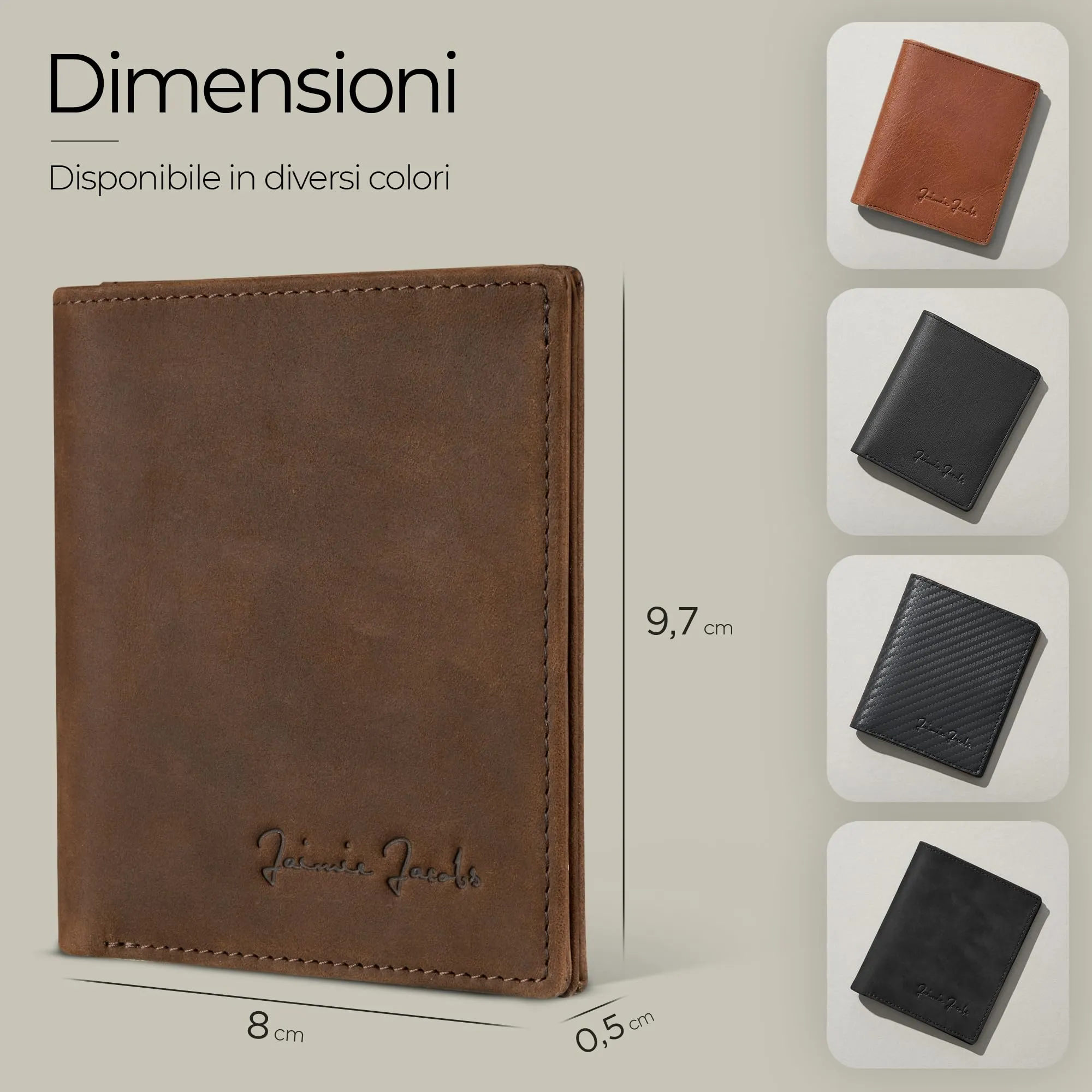 Jaimie Jacobs Slimstar Portafoglio Uomo in Pelle di Bufalo Marrone con protezione RFID - immagine 6