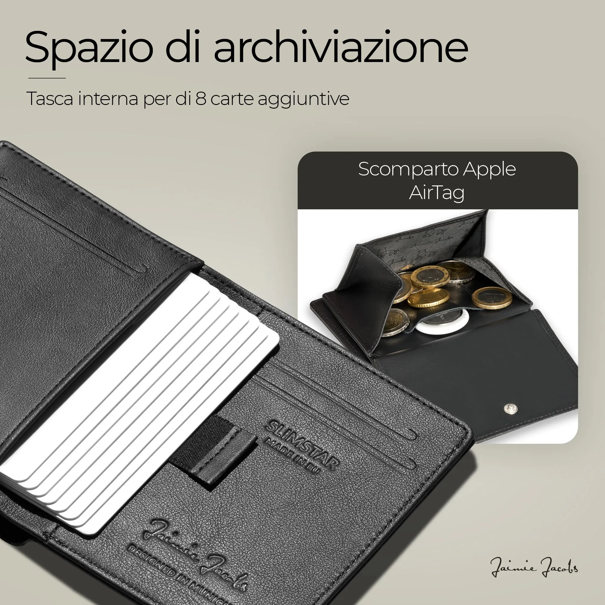 Jaimie Jacobs Slimstar AirTag Edition Portafoglio Sottile in Pelle Verticale (Carbonio) - immagine 4