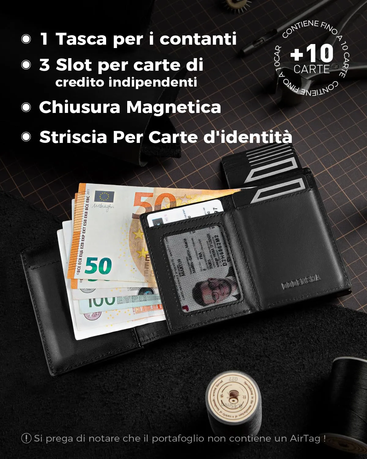 DODENSHA MagSnap Portafoglio Uomo con Protezione RFID per Airtag e 10+ Carte - immagine 3