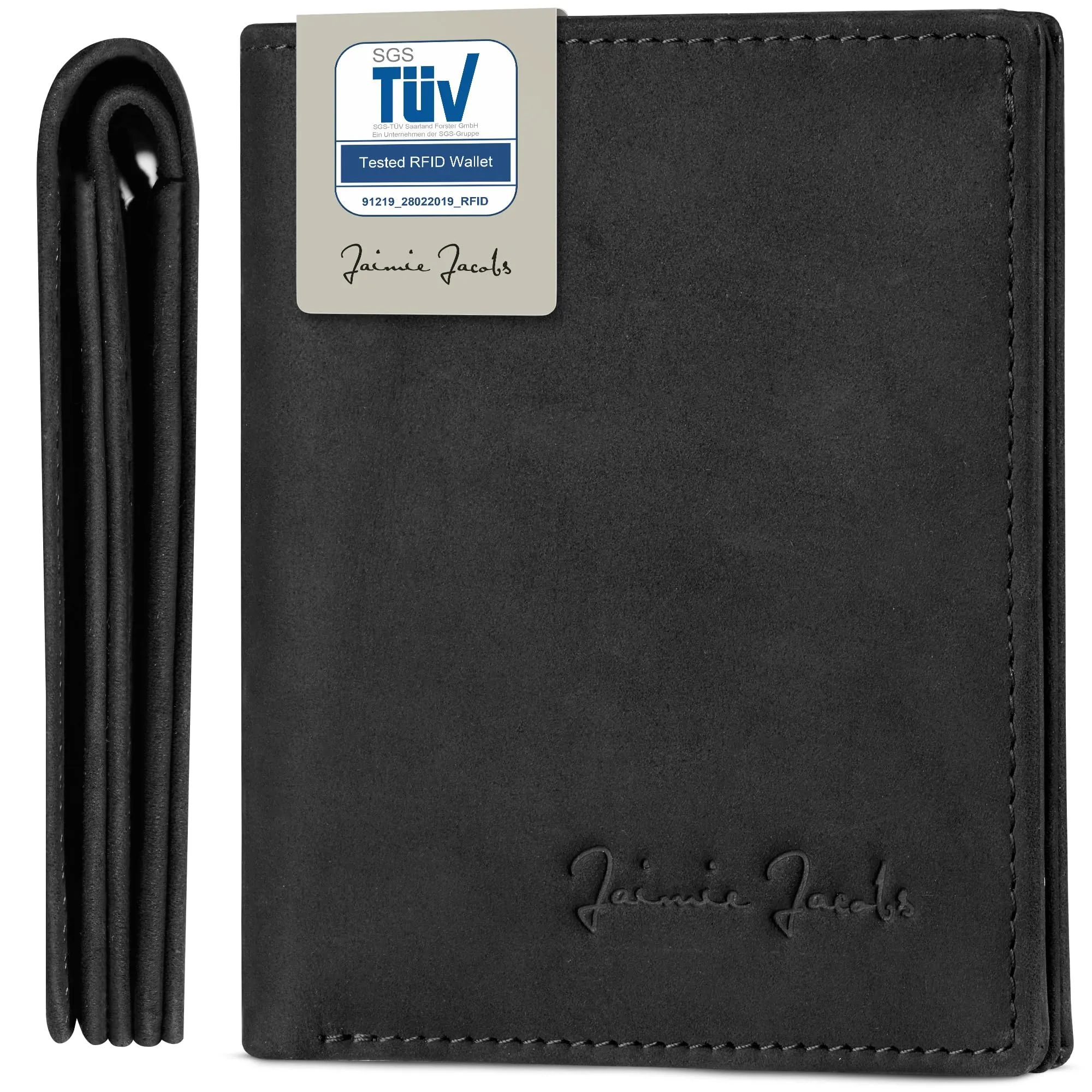 Jaimie Jacobs SLIMSTAR Portafoglio Uomo Piccolo RFID in Pelle di Bufalo Nero - immagine 1