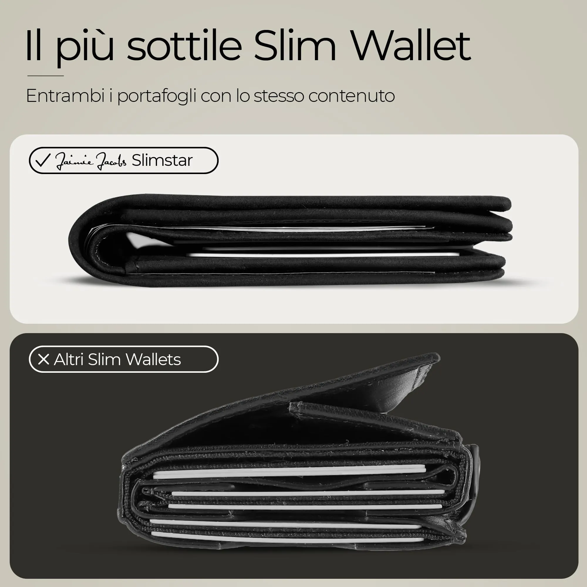 Jaimie Jacobs SLIMSTAR Portafoglio Uomo Piccolo RFID in Pelle di Bufalo Nero - immagine 2