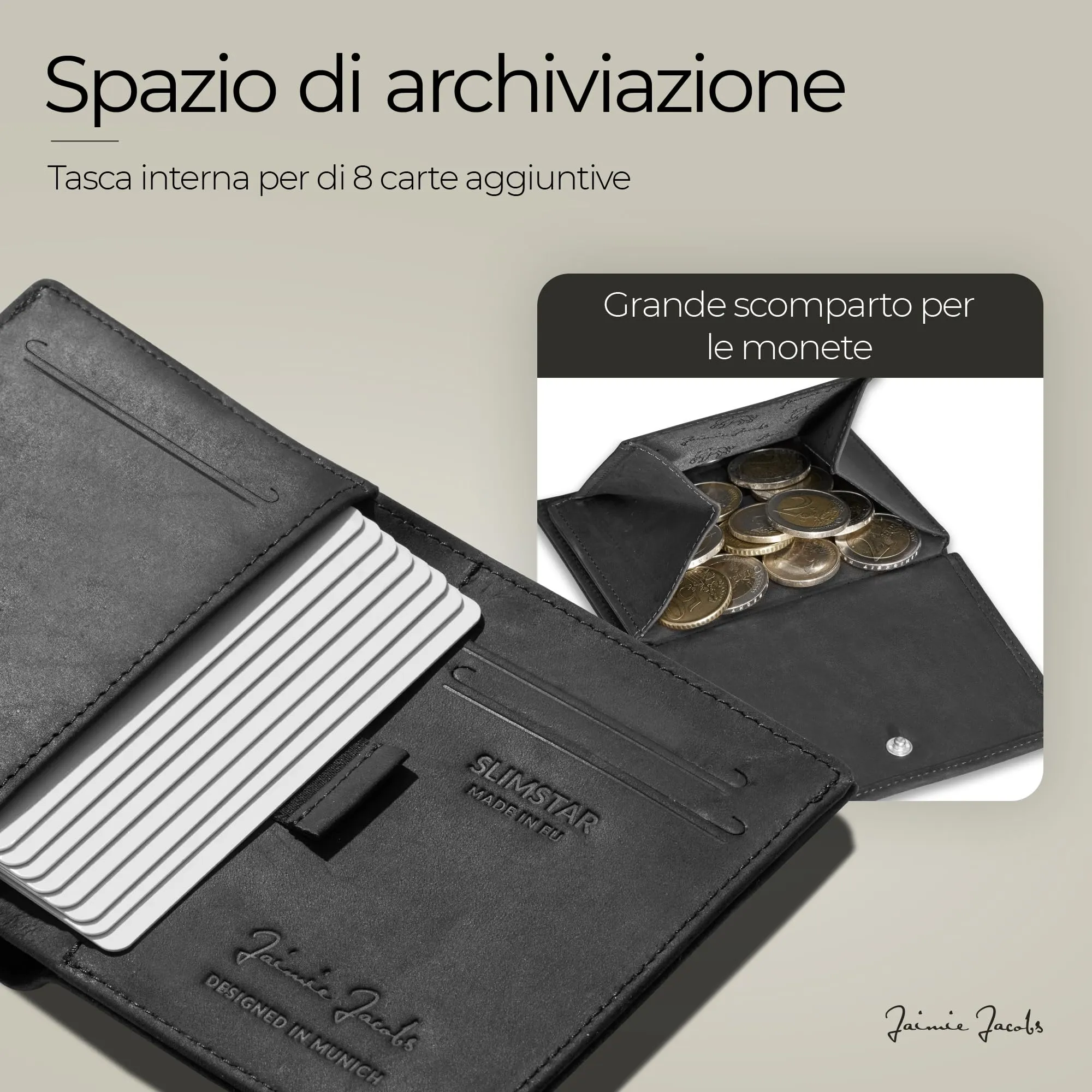 Jaimie Jacobs SLIMSTAR Portafoglio Uomo Piccolo RFID in Pelle di Bufalo Nero - immagine 4
