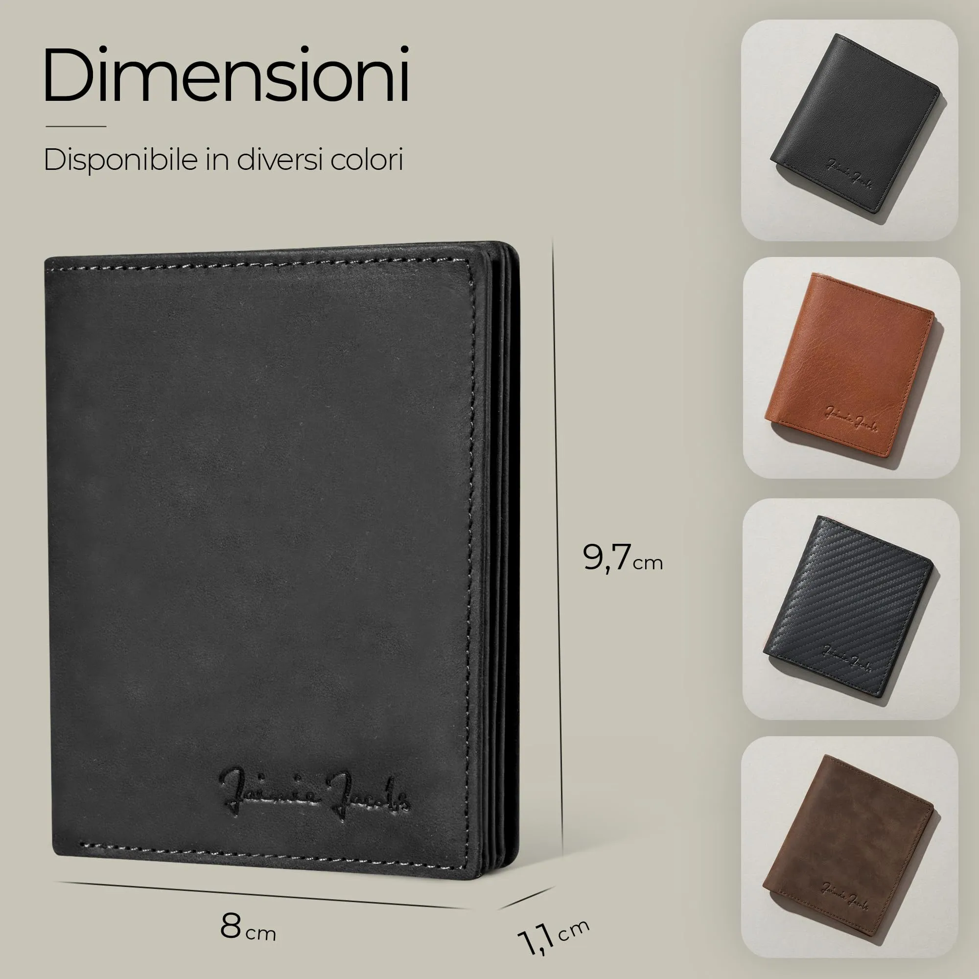 Jaimie Jacobs SLIMSTAR Portafoglio Uomo Piccolo RFID in Pelle di Bufalo Nero - immagine 6