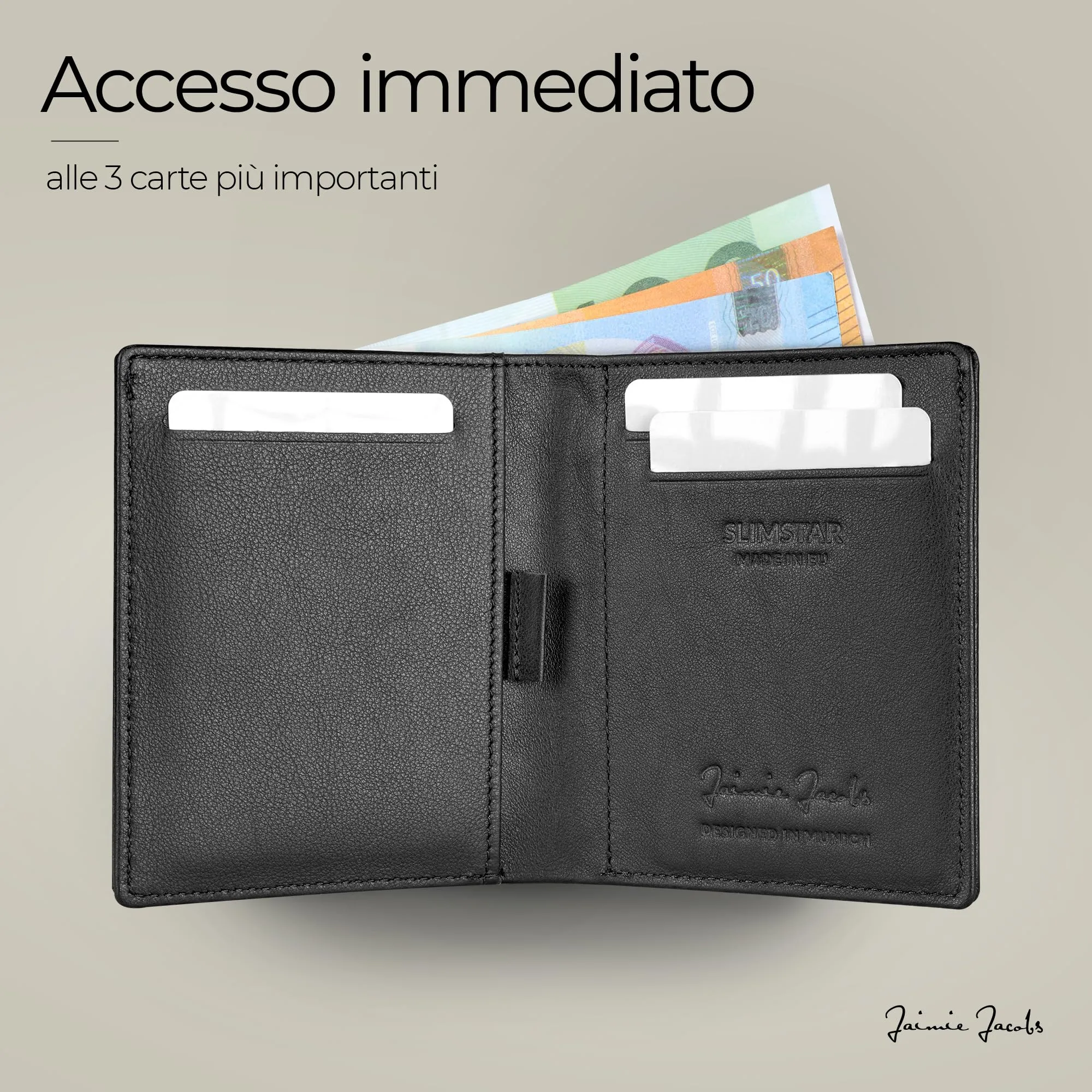 Jaimie Jacobs SLIMSTAR Portafoglio Uomo Piccolo con protezione RFID - Nero - immagine 3