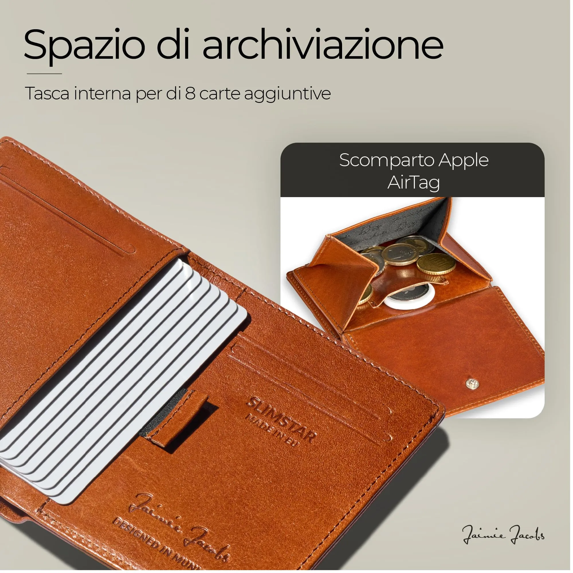 Jaimie Jacobs Slimstar AirTag Edition Portafoglio Sottile in Pelle Verticale - Marrone - immagine 4