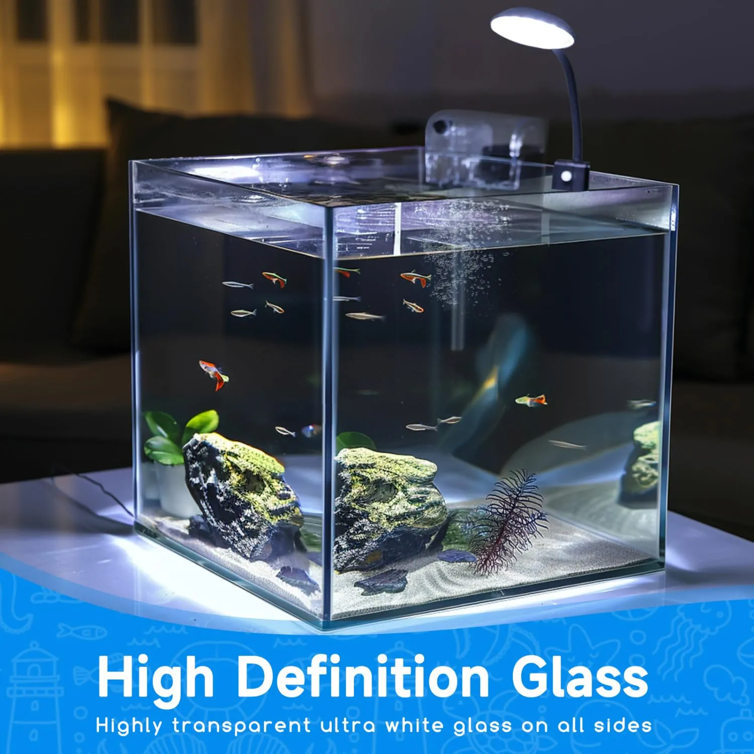 Nobleza 27L Piccolo Acquario con Illuminazione a LED e Sistema di Filtraggio Integrato - immagine 2