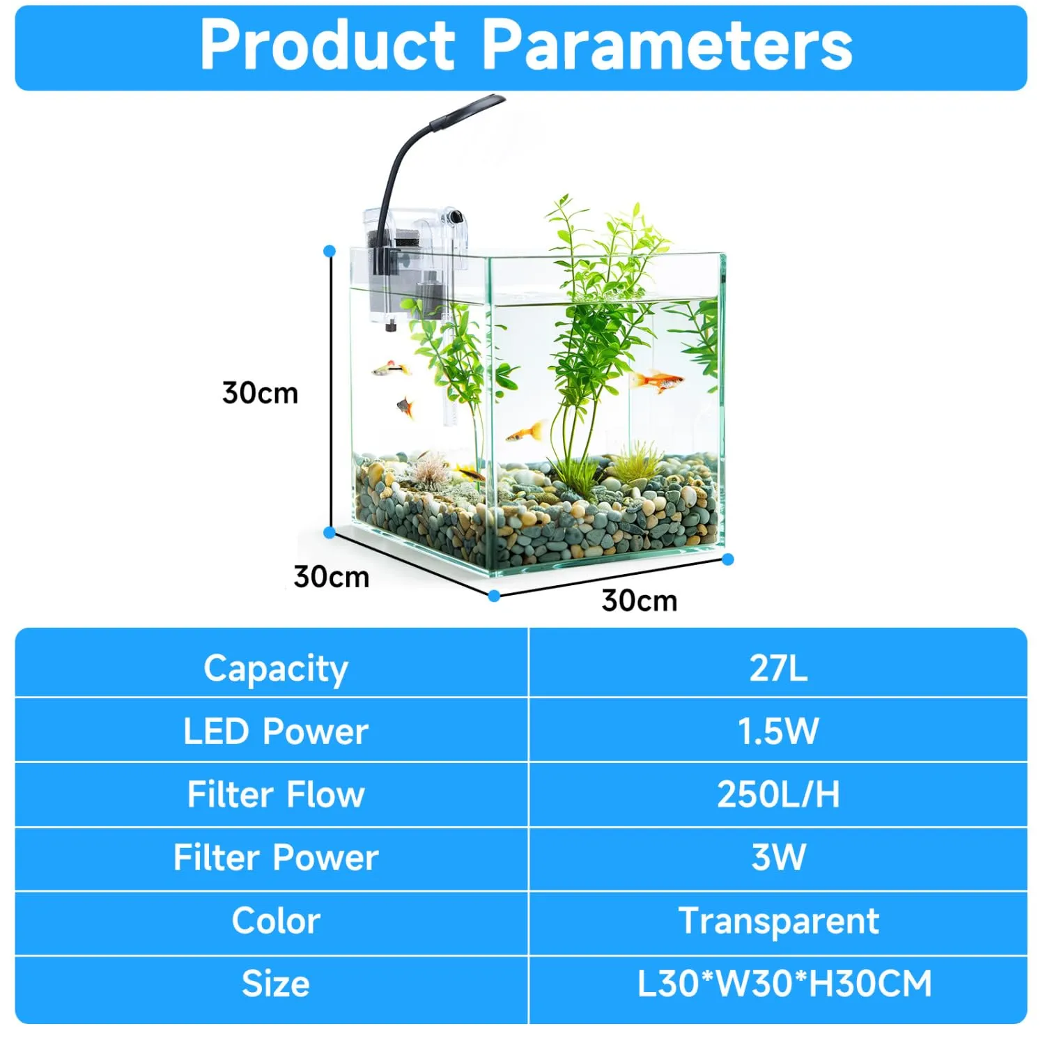 Nobleza 27L Piccolo Acquario con Illuminazione a LED e Sistema di Filtraggio Integrato - immagine 7