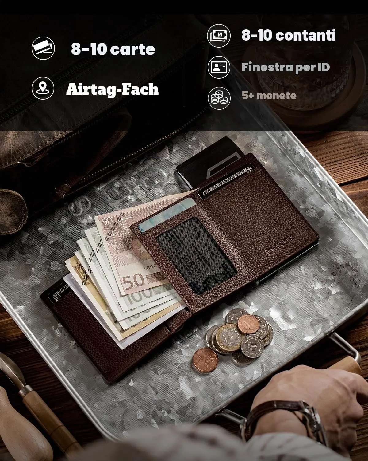 DODENSHA MagSnap Pepple Airtag Smart Wallet per Uomo con Custodia Carte di Credito e Scomparto Portamonete - immagine 4