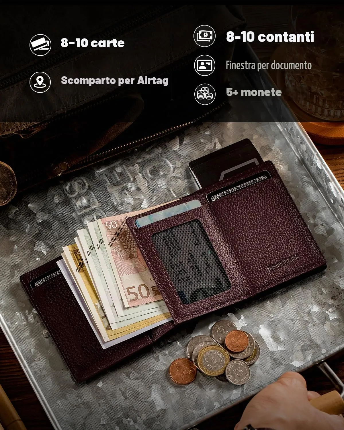 DODENSHA MagSnap Pepple Airtag Smart Wallet for Men with Coin Pocket and Credit Card Holder - immagine 4