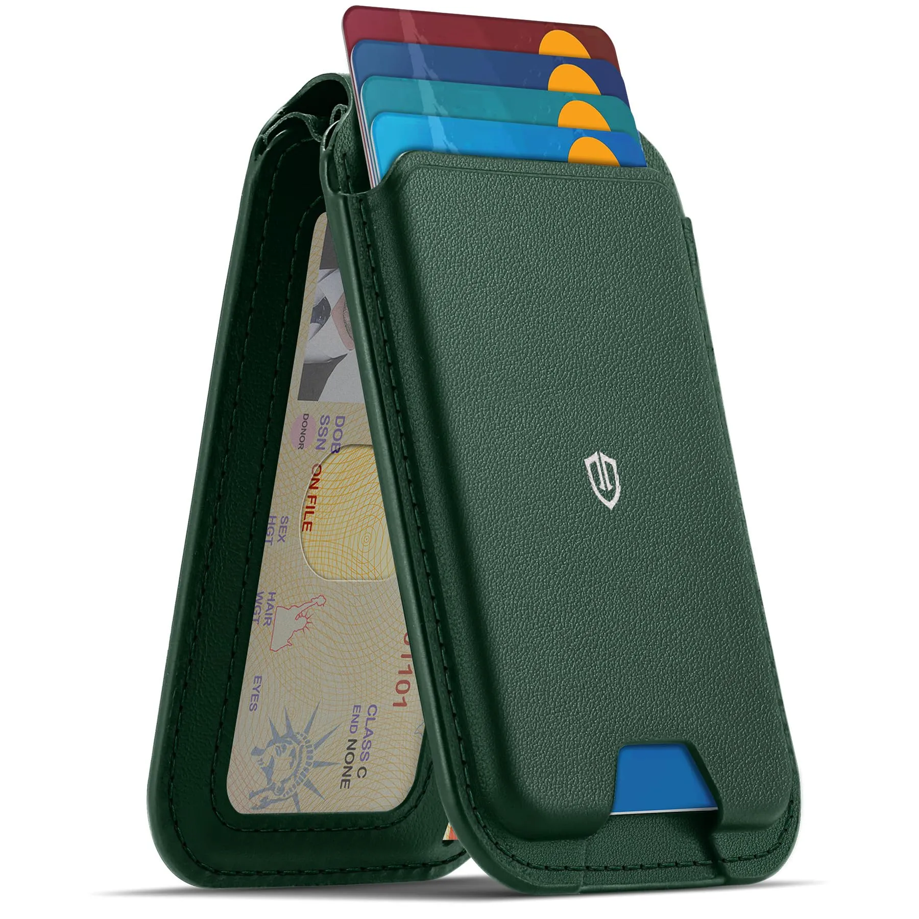 SHIELDON Portafoglio in Vera Pelle per MagSafe, Verde Notte - immagine 1