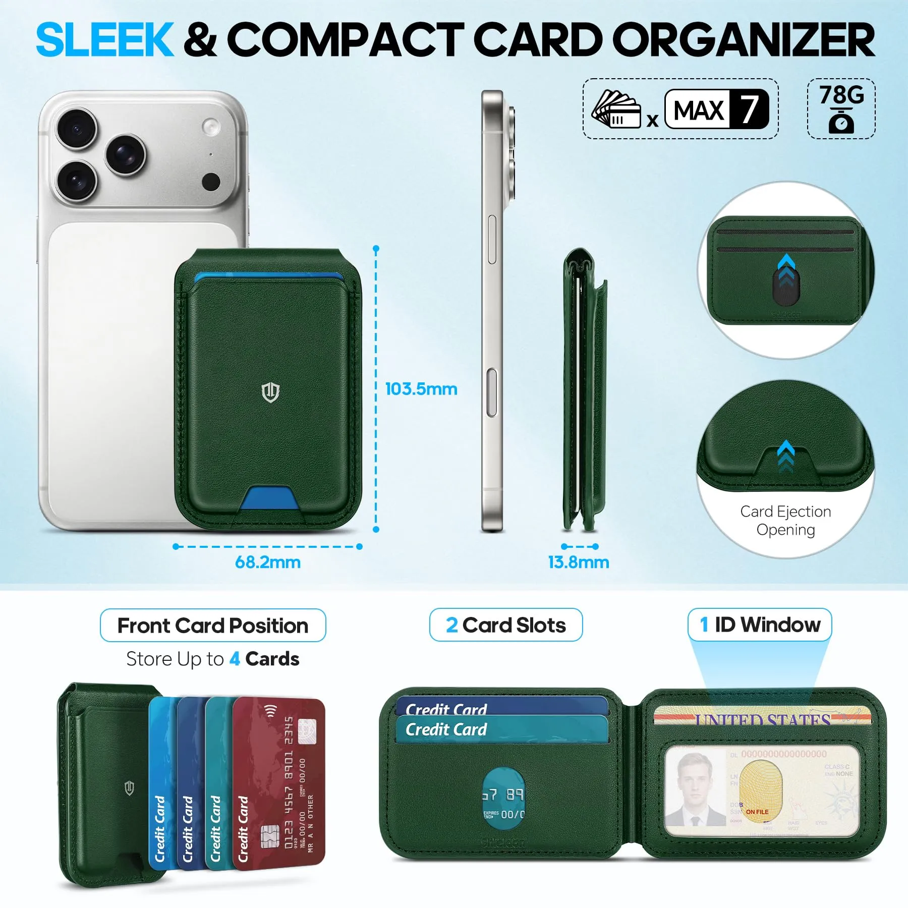 SHIELDON Portafoglio in Vera Pelle per MagSafe, Verde Notte - immagine 3