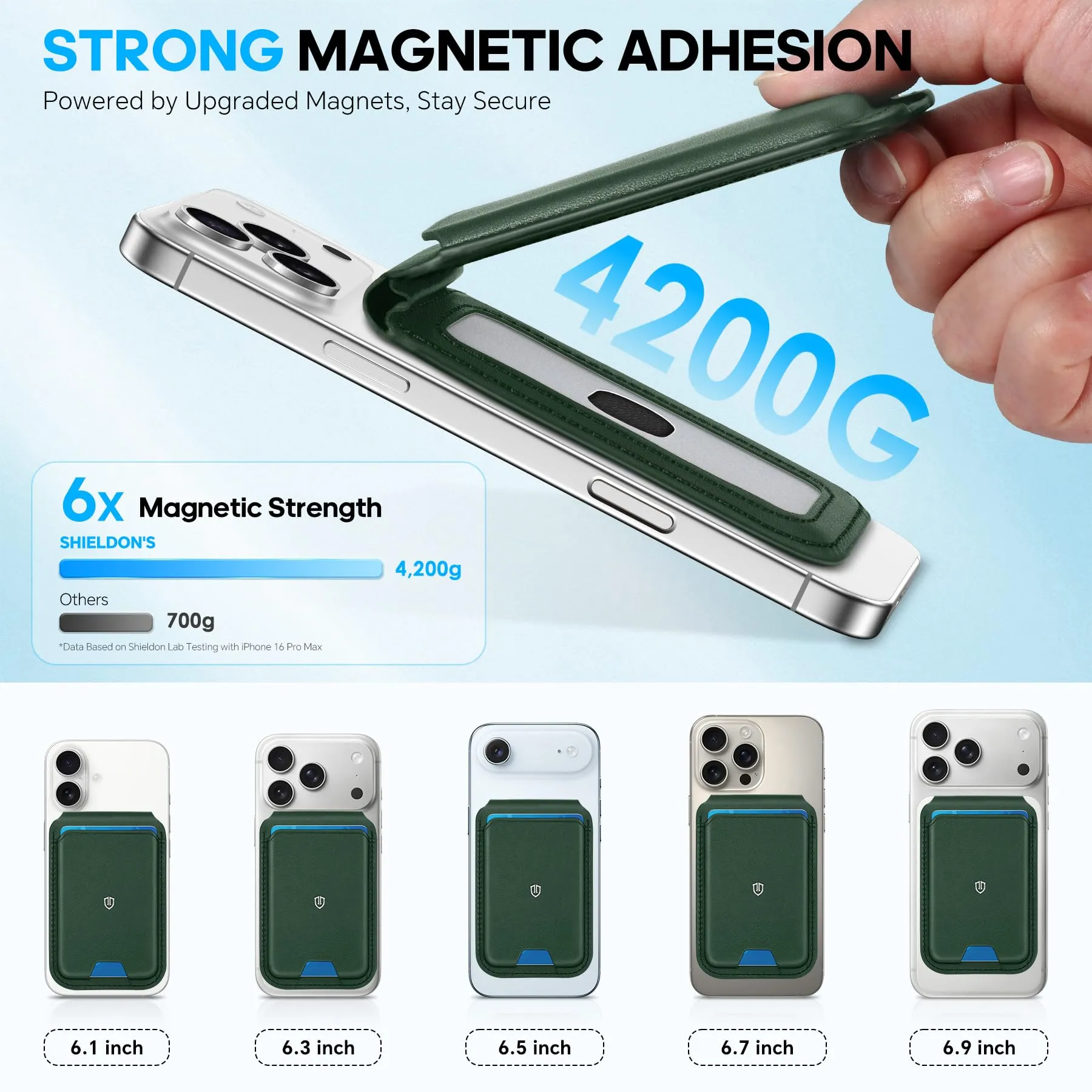 SHIELDON Portafoglio in Vera Pelle per MagSafe, Verde Notte - immagine 5