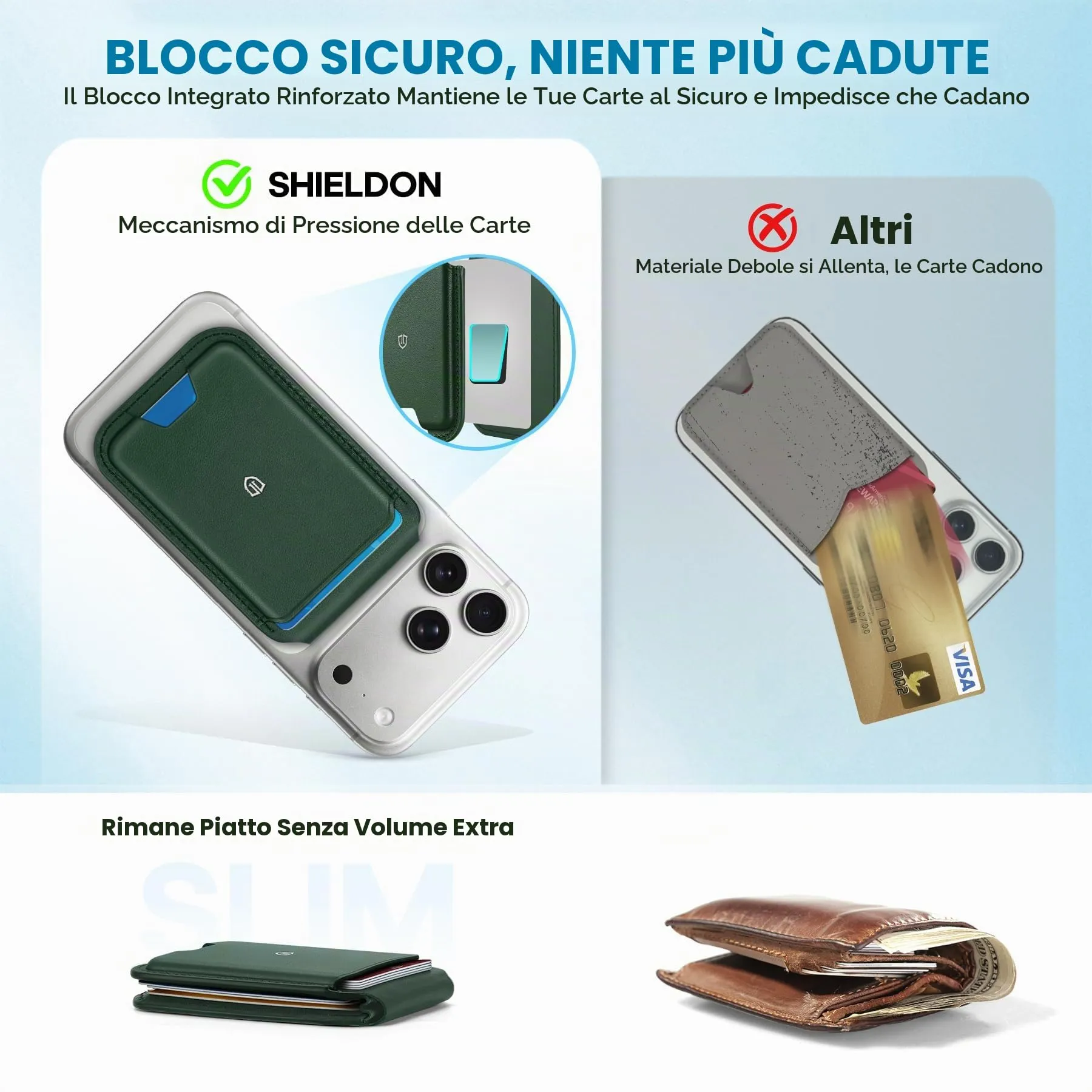SHIELDON Portafoglio in Vera Pelle per MagSafe, Verde Notte - immagine 7