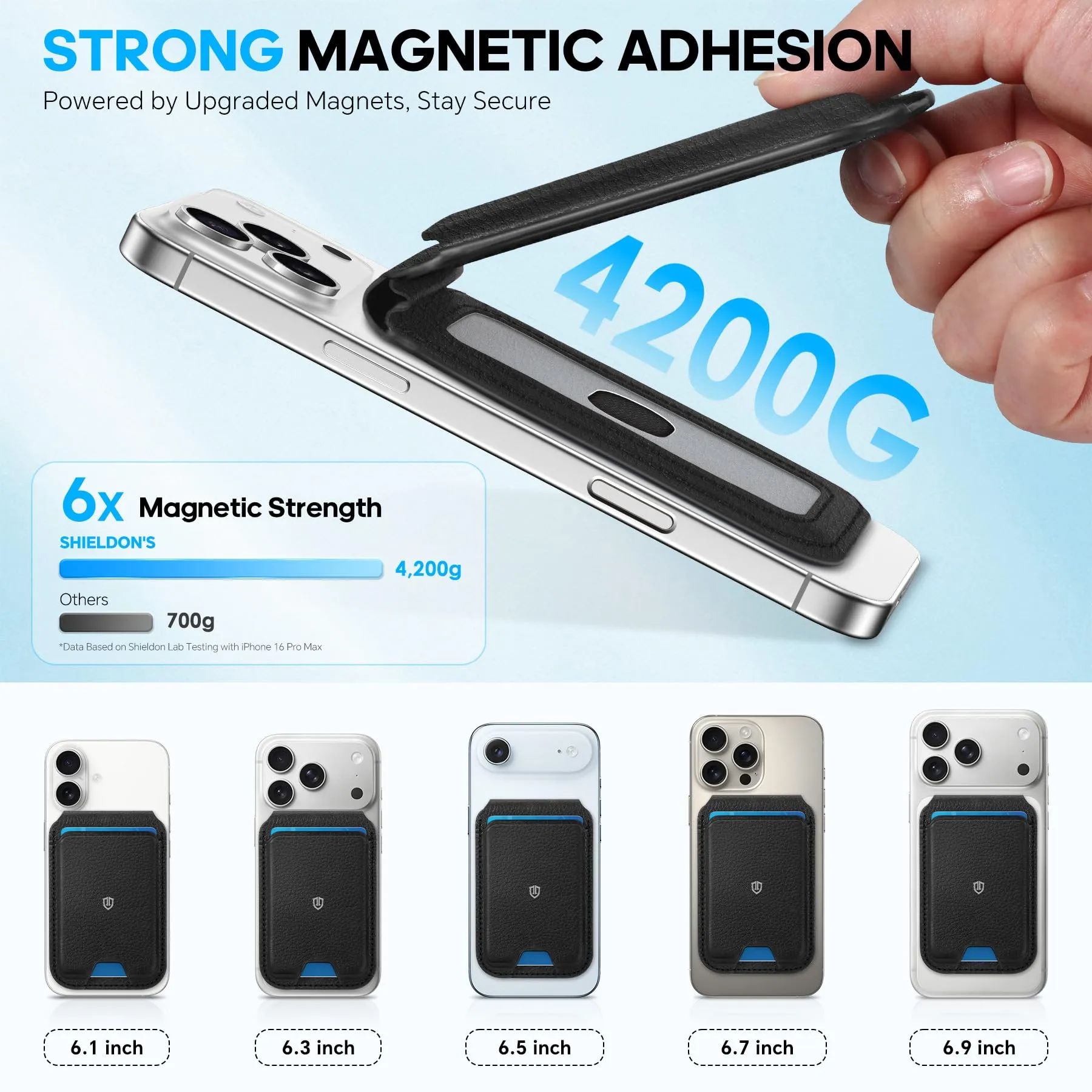 SHIELDON Porta Carte in Vera Pelle per MagSafe, Nero Litchi Grain - immagine 5
