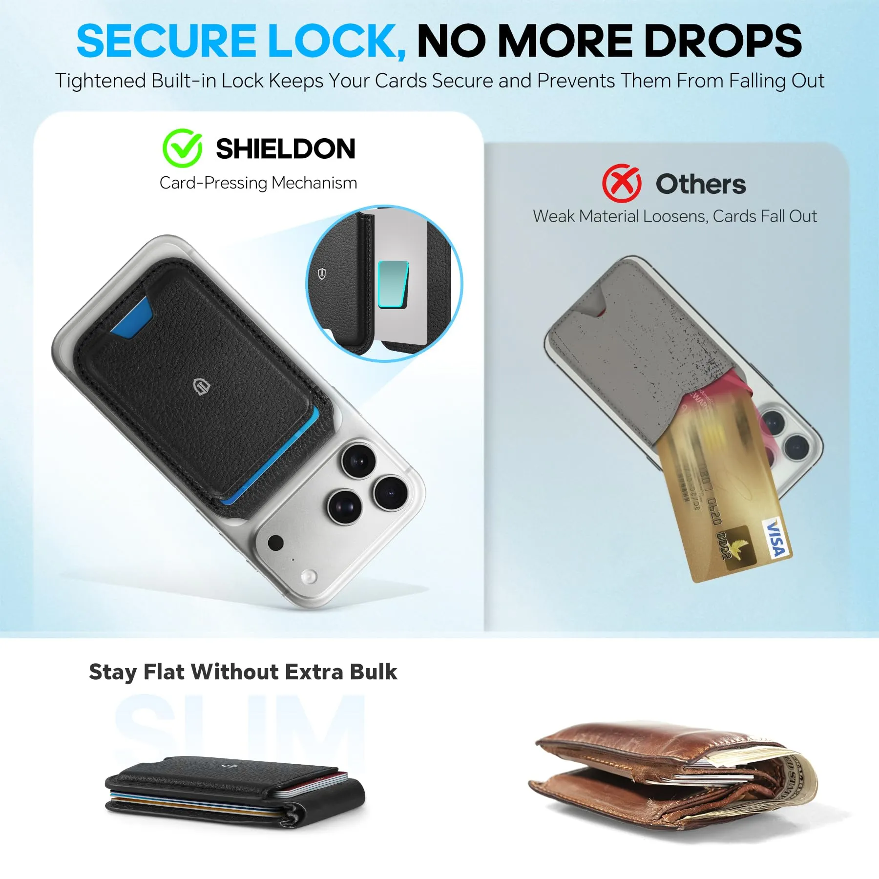SHIELDON Porta Carte in Vera Pelle per MagSafe, Nero Litchi Grain - immagine 7
