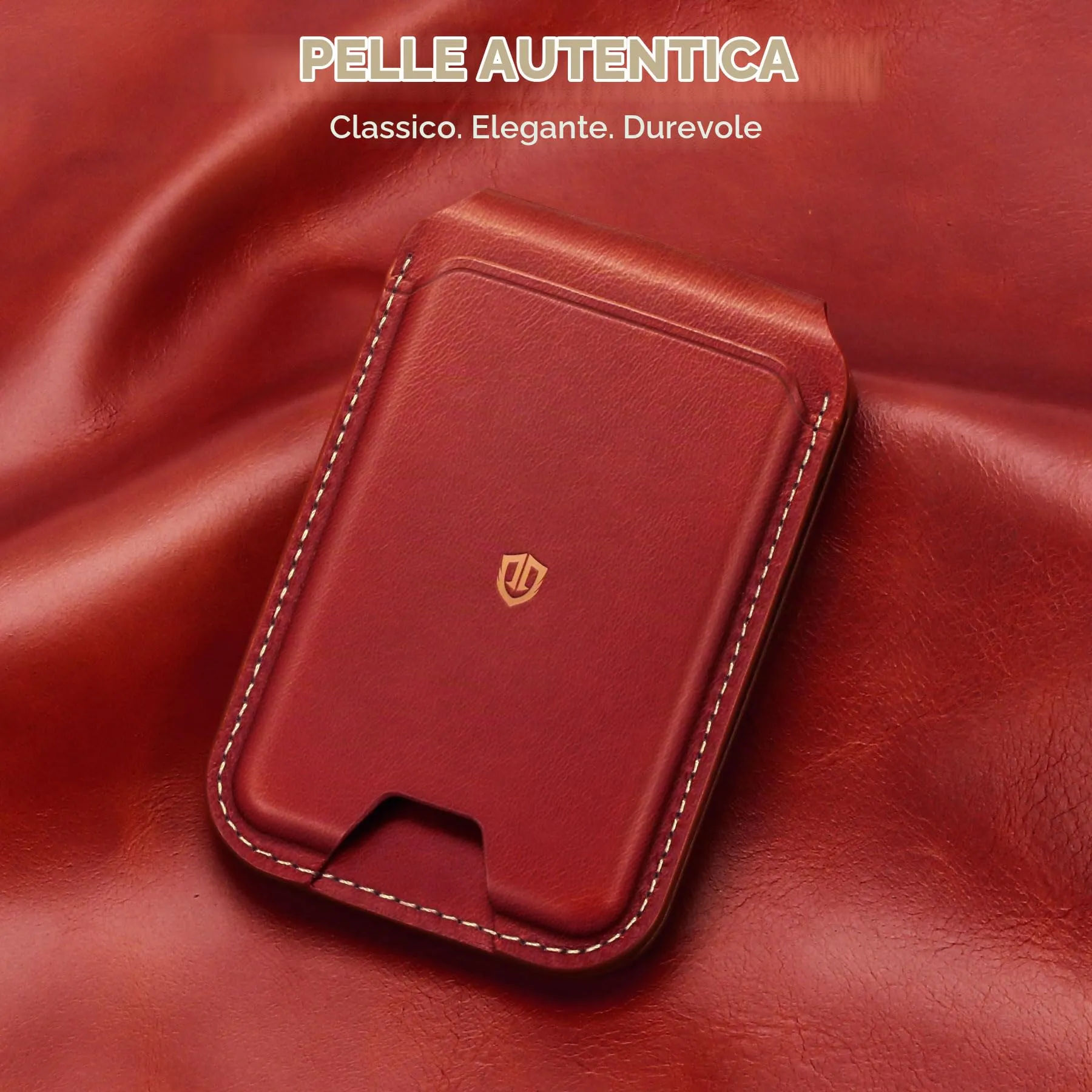 SHIELDON Portafoglio in Vera Pelle per MagSafe, Rosso Retrò - immagine 2