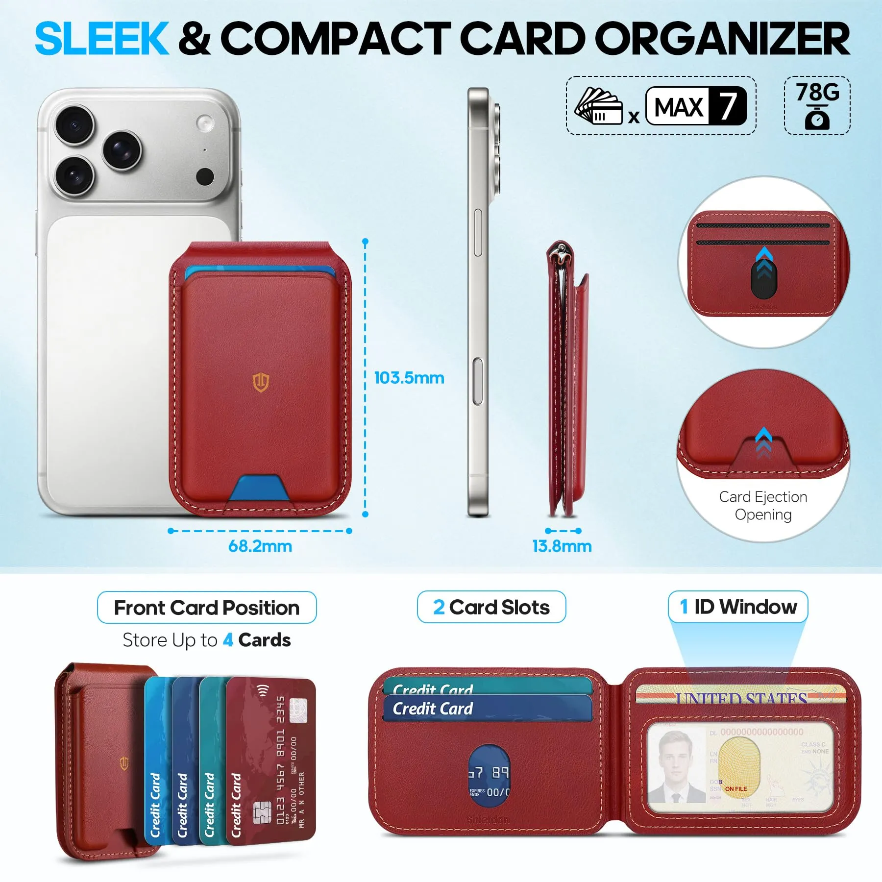 SHIELDON Portafoglio in Vera Pelle per MagSafe, Rosso Retrò - immagine 3