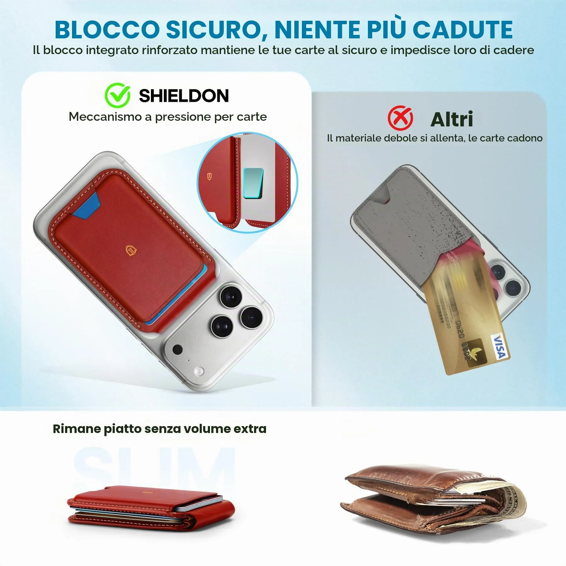 SHIELDON Portafoglio in Vera Pelle per MagSafe, Rosso Retrò - immagine 7