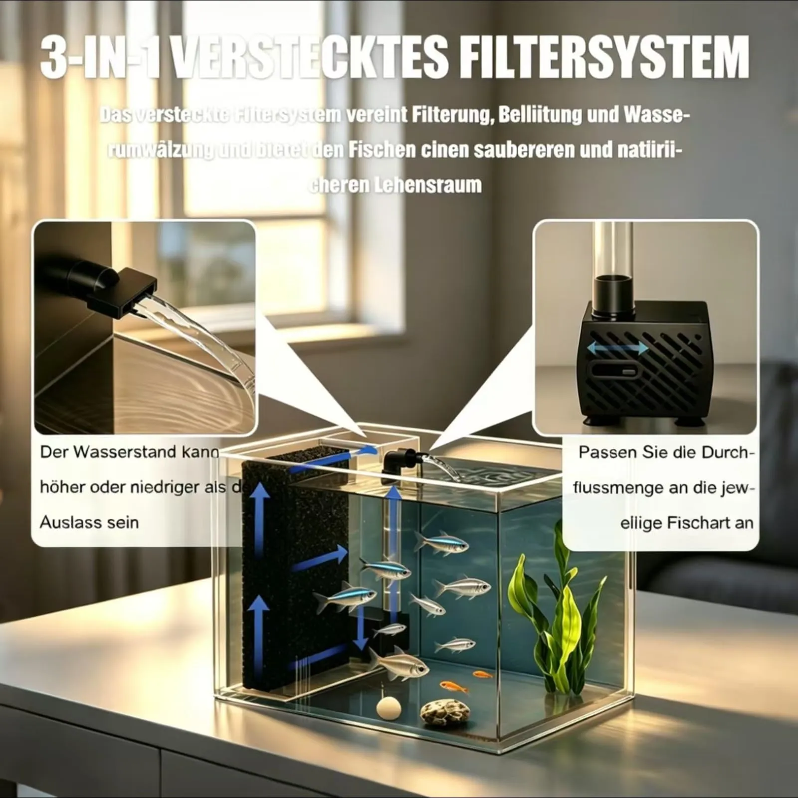 YNNHUDEEP Set Completo per Acquario con Filtro Laterale, Pompa e Illuminazione LED, 20x15x15cm - immagine 3