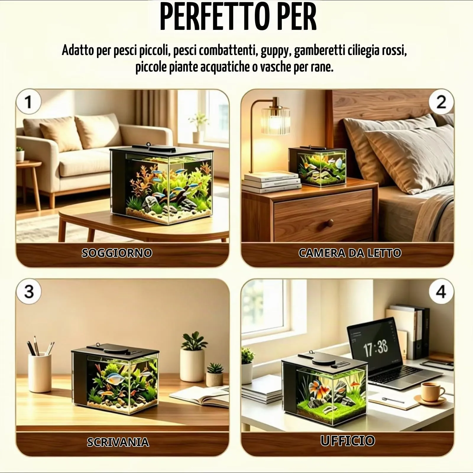 YNNHUDEEP Set Completo per Acquario con Filtro Laterale, Pompa e Illuminazione LED, 20x15x15cm - immagine 5