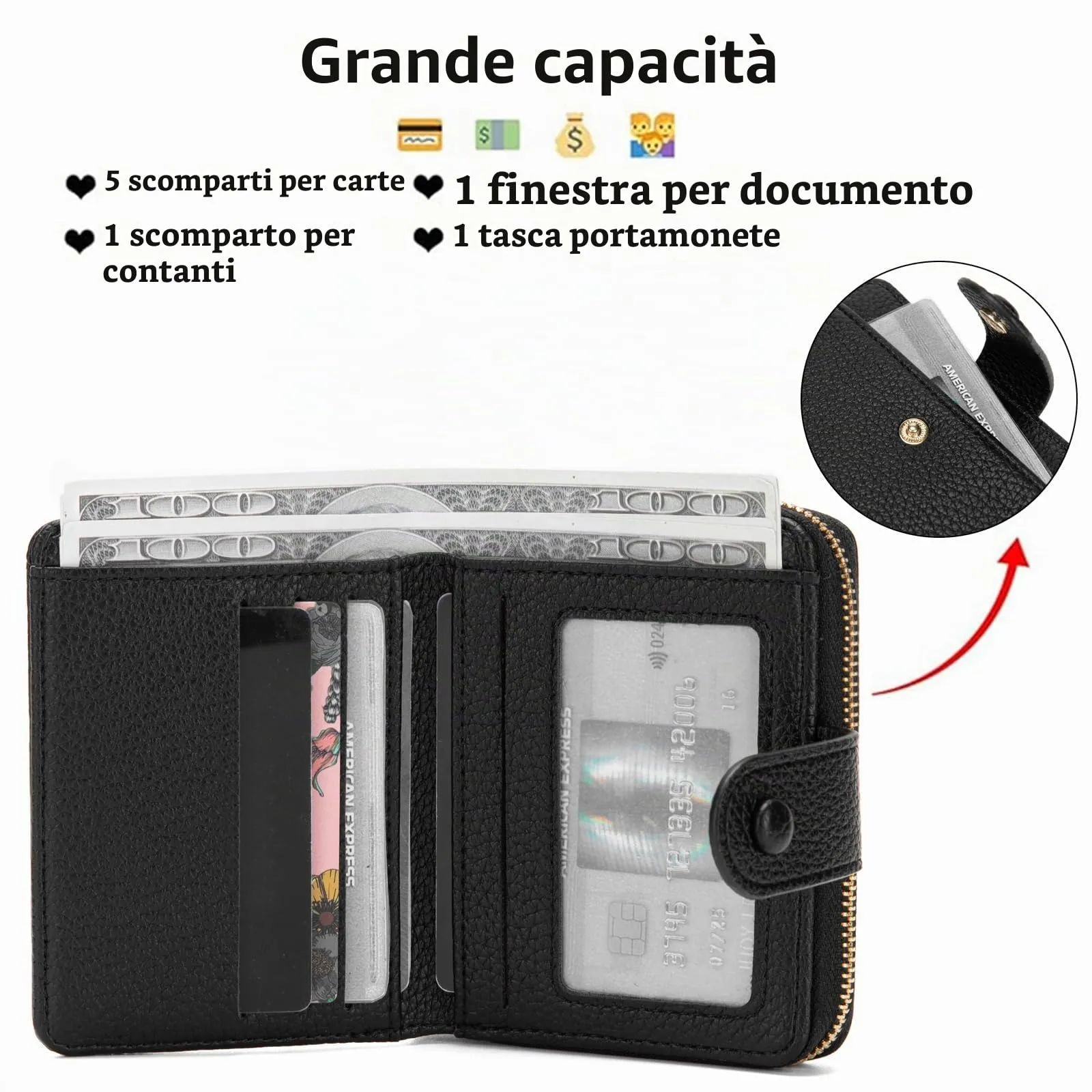 CHAOFANXI Portafoglio Donna Piccolo in Pelle Bifold con Cerniera, Bordeaux - immagine 4