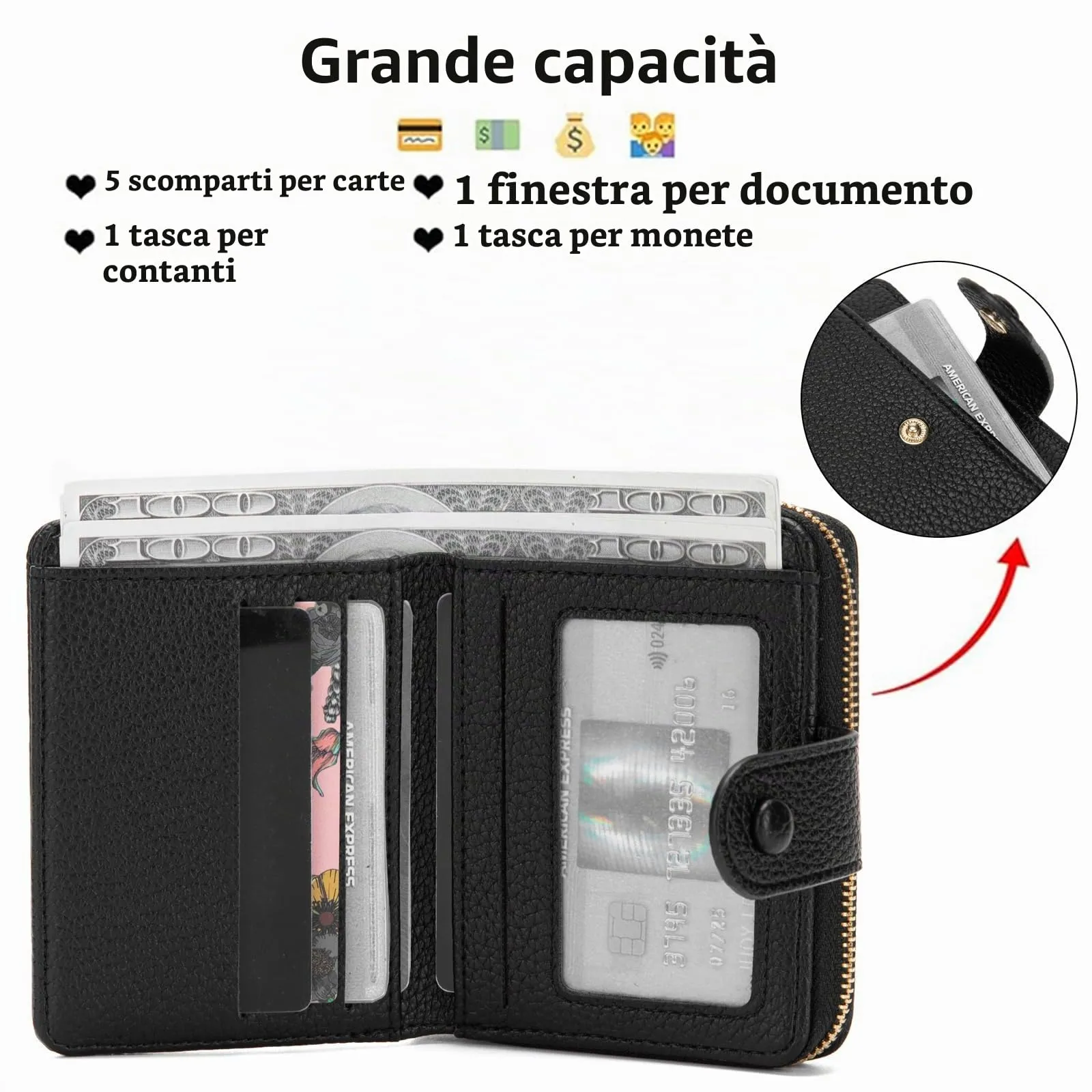 CHAOFANXI Portafoglio Donna Piccolo in Pelle, Bifold Corto con Scomparti e Cerniera, Blu - immagine 4