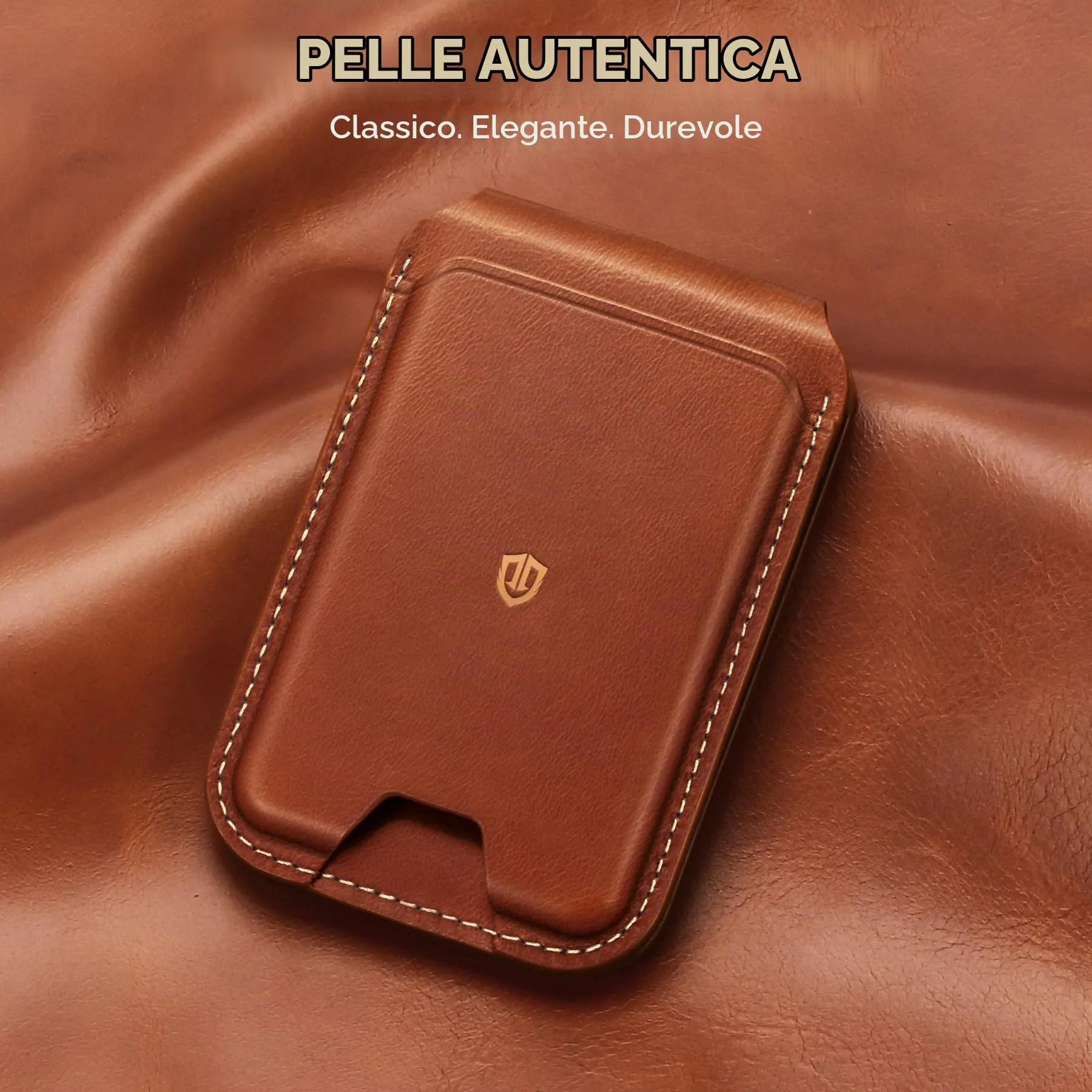 SHIELDON Porta Carte per MagSafe in Vera Pelle, Marrone Retrò - immagine 2