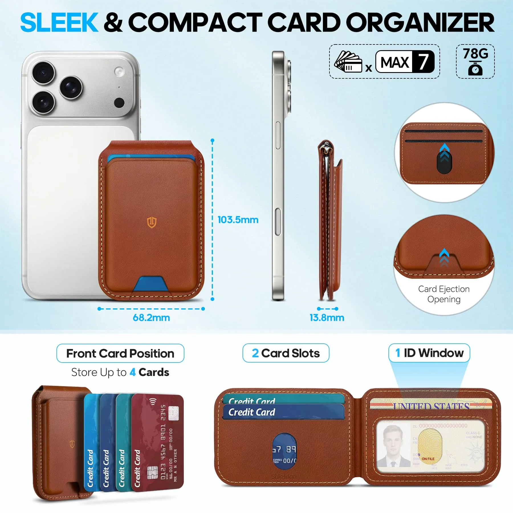 SHIELDON Porta Carte per MagSafe in Vera Pelle, Marrone Retrò - immagine 3