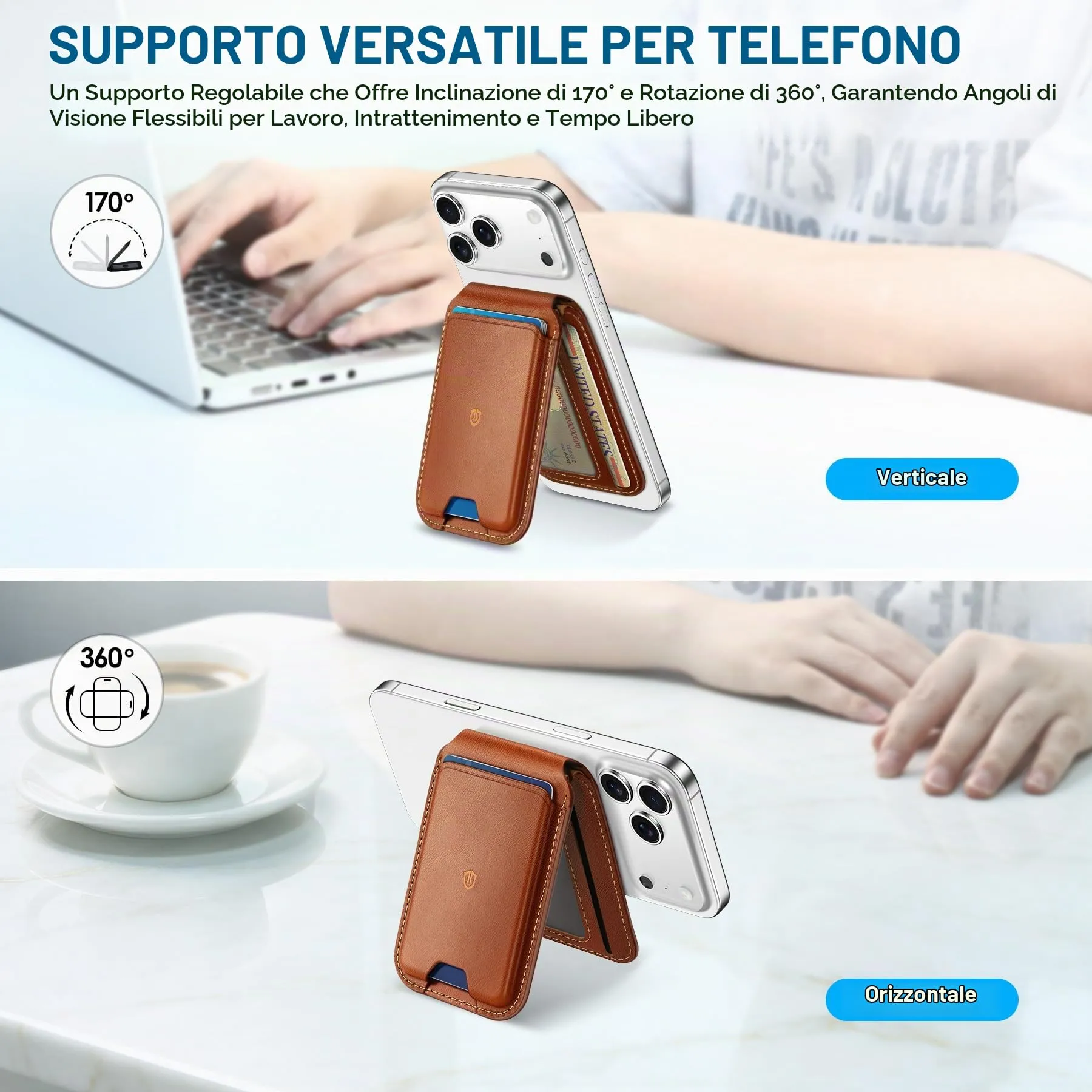 SHIELDON Porta Carte per MagSafe in Vera Pelle, Marrone Retrò - immagine 4