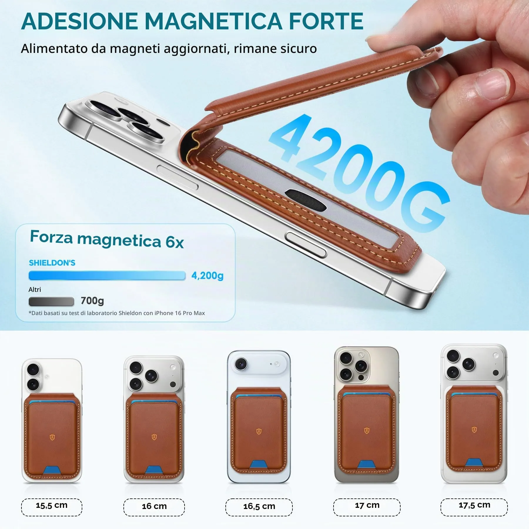 SHIELDON Porta Carte per MagSafe in Vera Pelle, Marrone Retrò - immagine 5