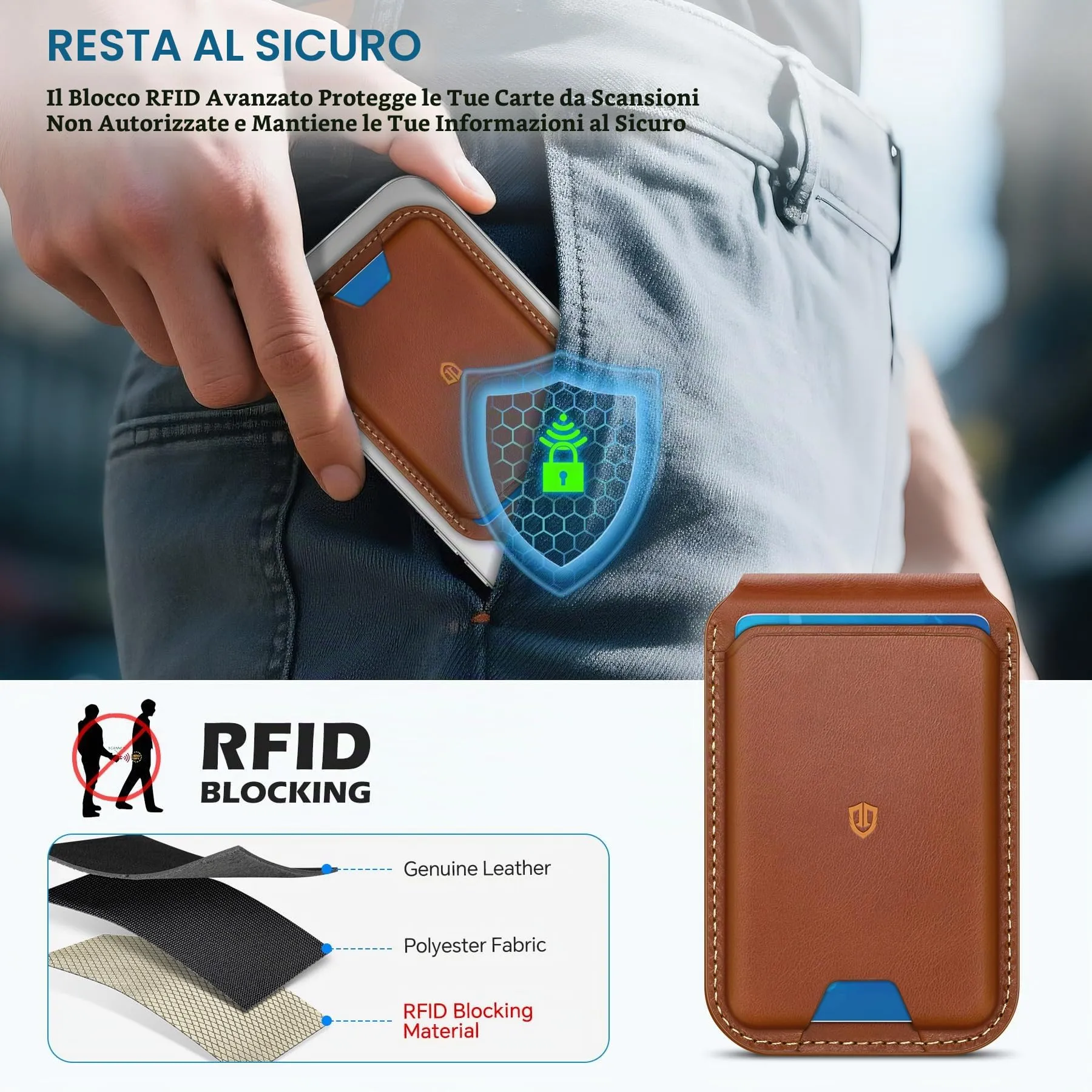 SHIELDON Porta Carte per MagSafe in Vera Pelle, Marrone Retrò - immagine 6