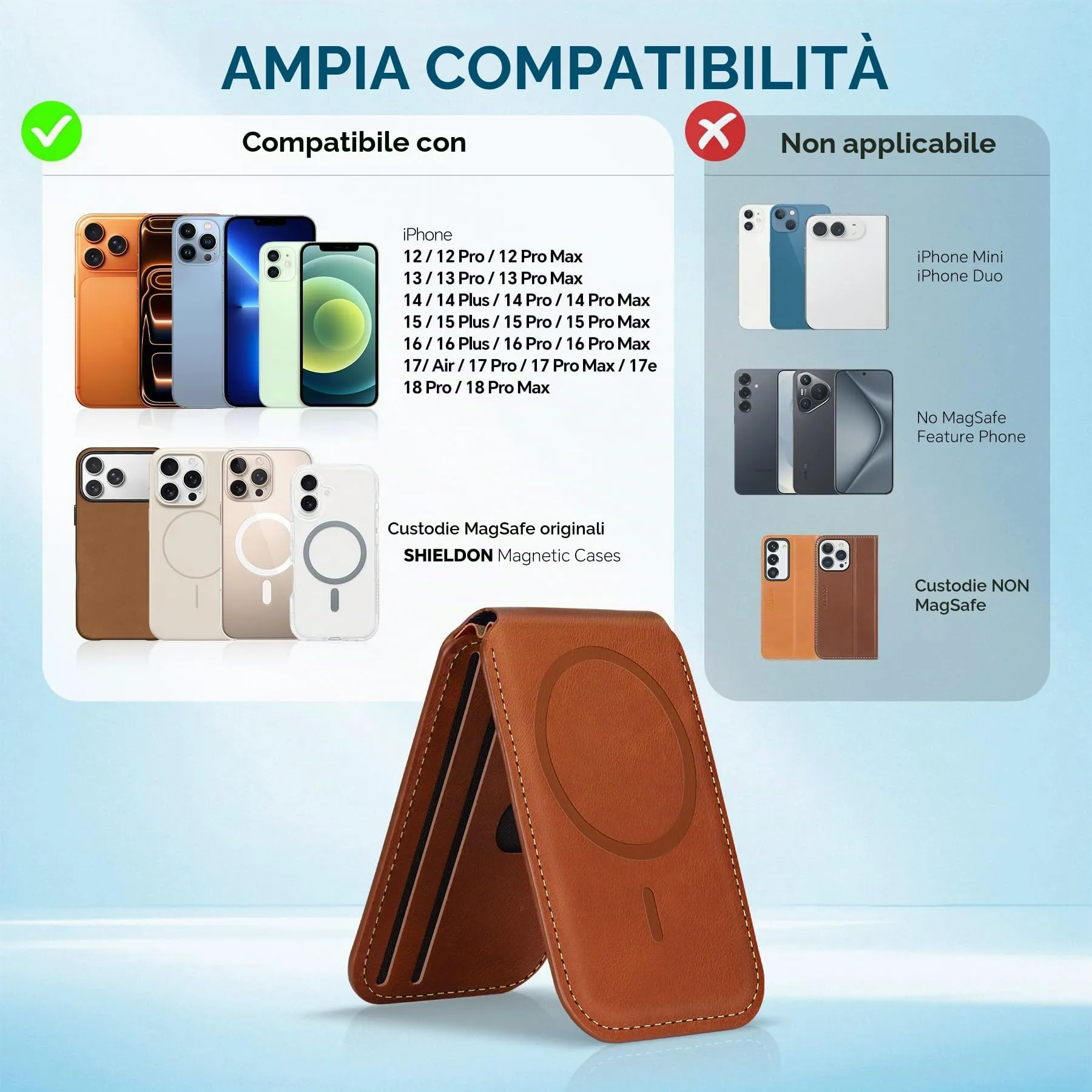 SHIELDON Porta Carte per MagSafe in Vera Pelle, Marrone Retrò - immagine 9