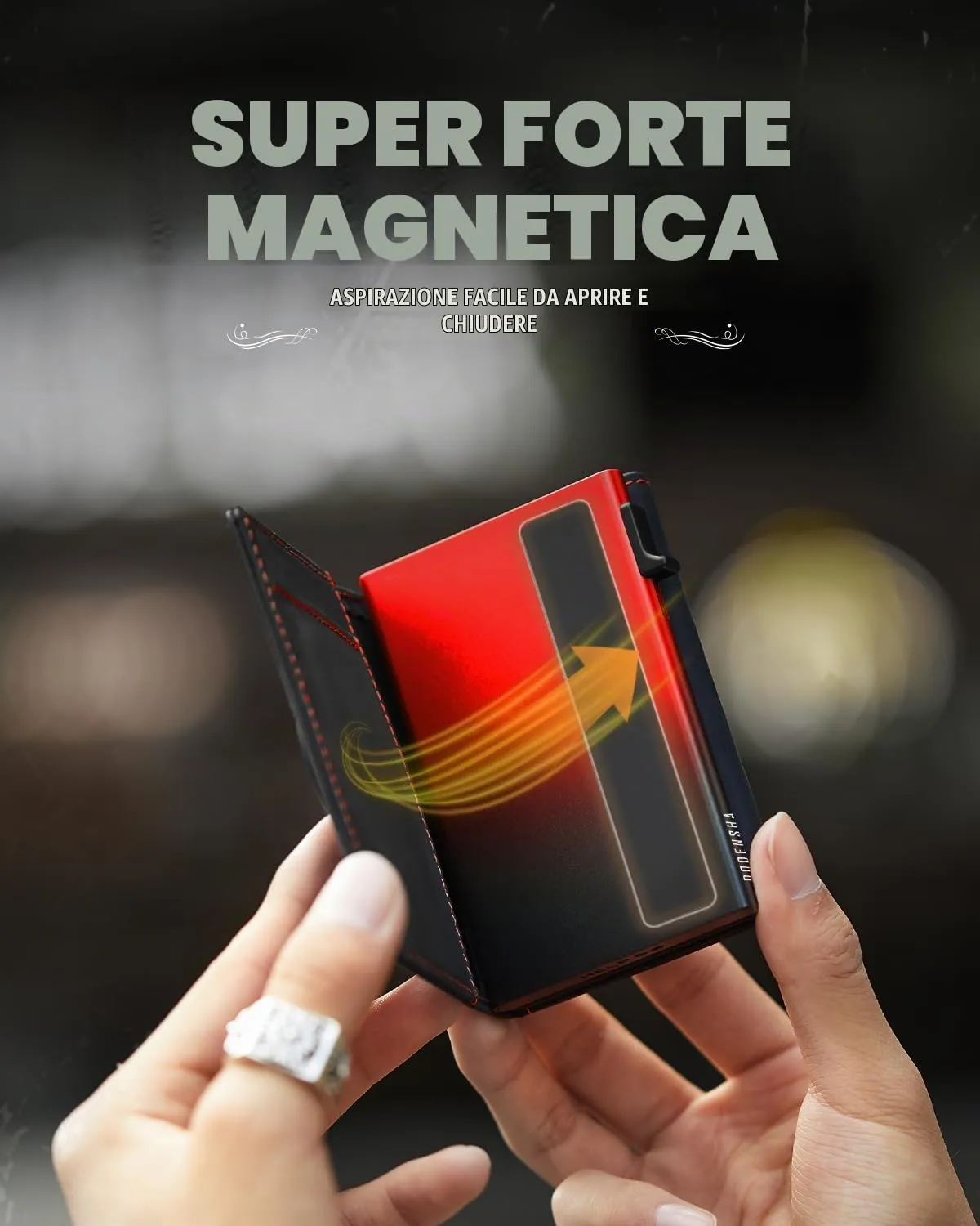 DODENSHA MagSnap Airtag Wallet Uomo, Portafoglio Smart per 10+ Carte con Scomparto Portamonete e Custodia per AirTag (Nero Rosso) - immagine 3