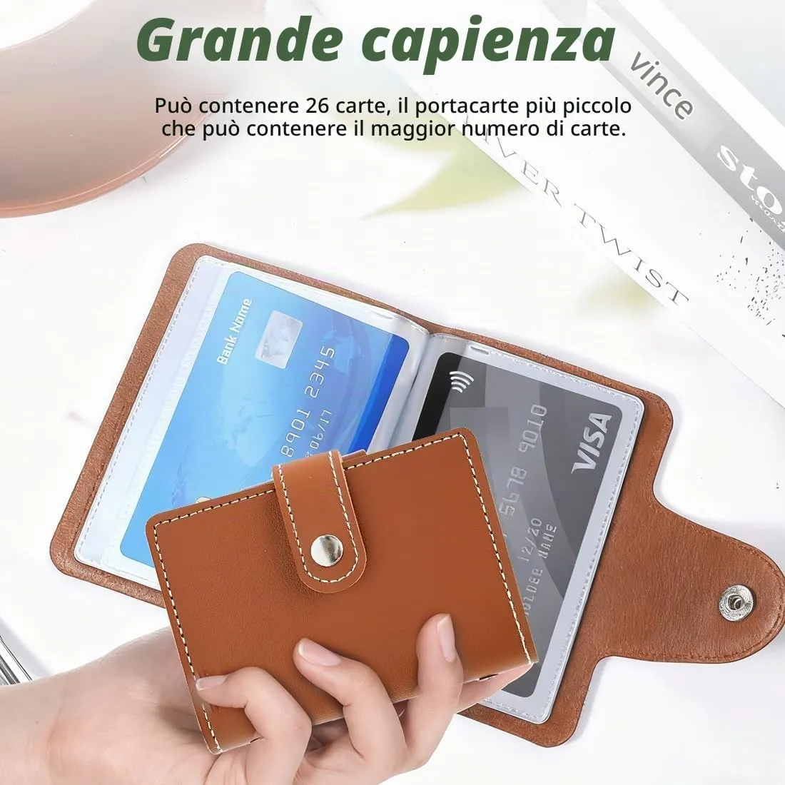 JEYORZY Porta Carte di Credito in Pelle con 26 Custodie Protettive, Marrone - immagine 4